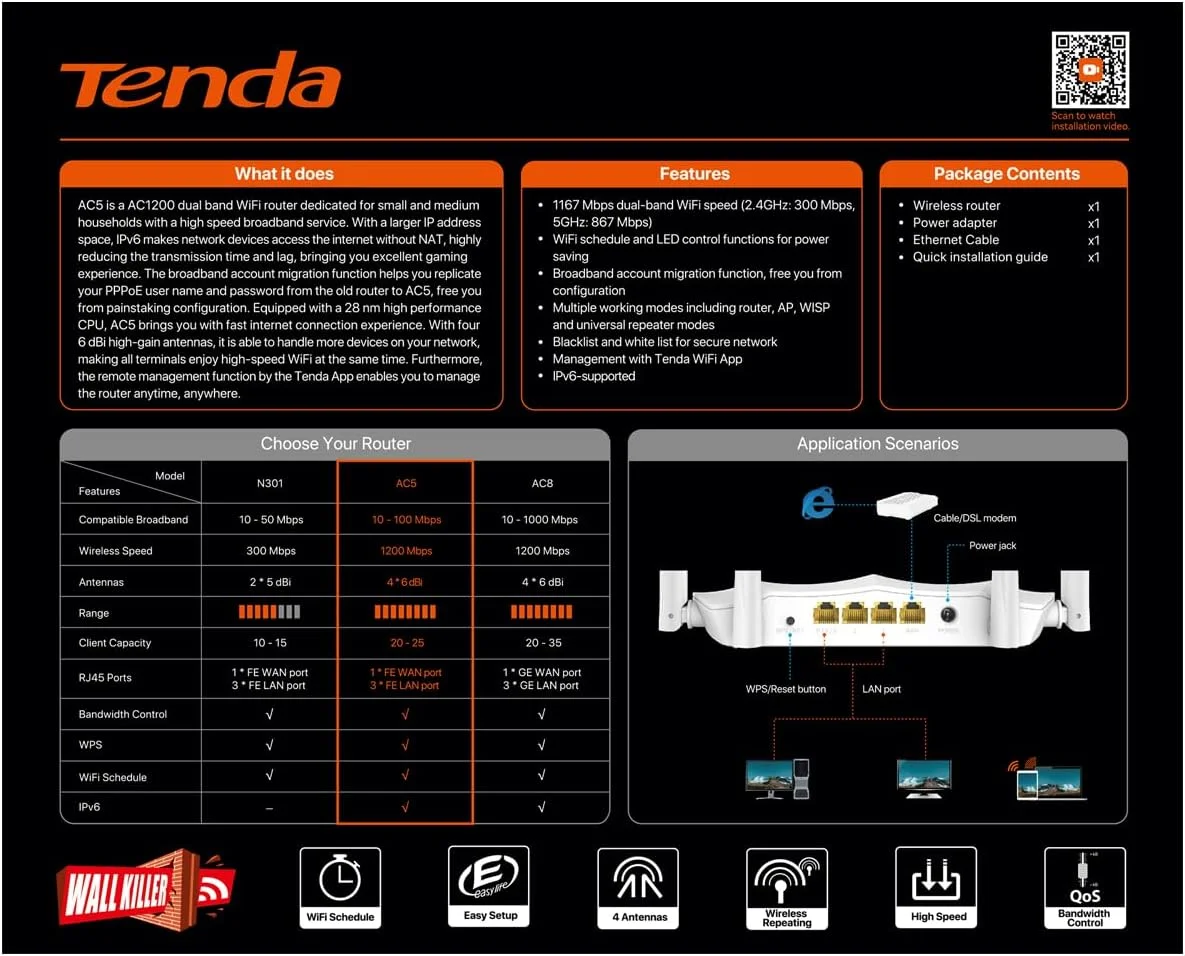 روتر بی سیم دو بانده Tenda AC5 1200MBPS، روتر دو بانده (2.4 گیگاهرتز / 5 گیگاهرتز) اترنت سریع سفید روتر بی سیم دو بانده Tenda AC5 1200MBPS، روتر دو بانده (2.4 گیگاهرتز / 5 گیگاهرتز) اترنت سریع سفید