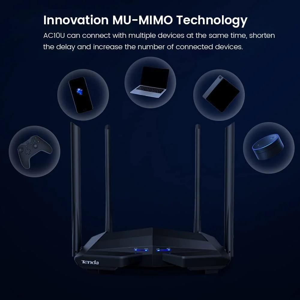 روتر وای فای تندا AC1200 - 2.4GHz/5GHz دو بانده گیگابیتی بی سیم، پورت های WAN/LAN با سرعت 1000 مگابیت بر ثانیه، 4 آنتن خارجی 6dBi، وای فای هوشمند برای پوشش طولانی، کنترل والدین، AC10 روتر وای فای تندا AC1200 - 2.4GHz/5GHz دو بانده گیگابیتی بی سیم، پورت های WAN/LAN با سرعت 1000 مگابیت بر ثانیه، 4 آنتن خارجی 6dBi، وای فای هوشمند برای پوشش طولانی، کنترل والدین، AC10
