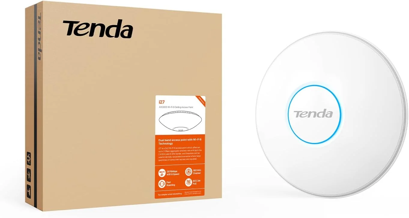 اکسس پوینت سقفی وای فای 6 تندا i27 AX3000، دو بانده 2976 مگابیت بر ثانیه، OFDMA و MU-MIMO، امنیت WPA3، پشتیبانی از 254 کلاینت، تغذیه از طریق PoE، تاخیر کم، ایده آل برای دفاتر و هتل ها اکسس پوینت سقفی وای فای 6 تندا i27 AX3000، دو بانده 2976 مگابیت بر ثانیه، OFDMA و MU-MIMO، امنیت WPA3، پشتیبانی از 254 کلاینت، تغذیه از طریق PoE، تاخیر کم، ایده آل برای دفاتر و هتل ها