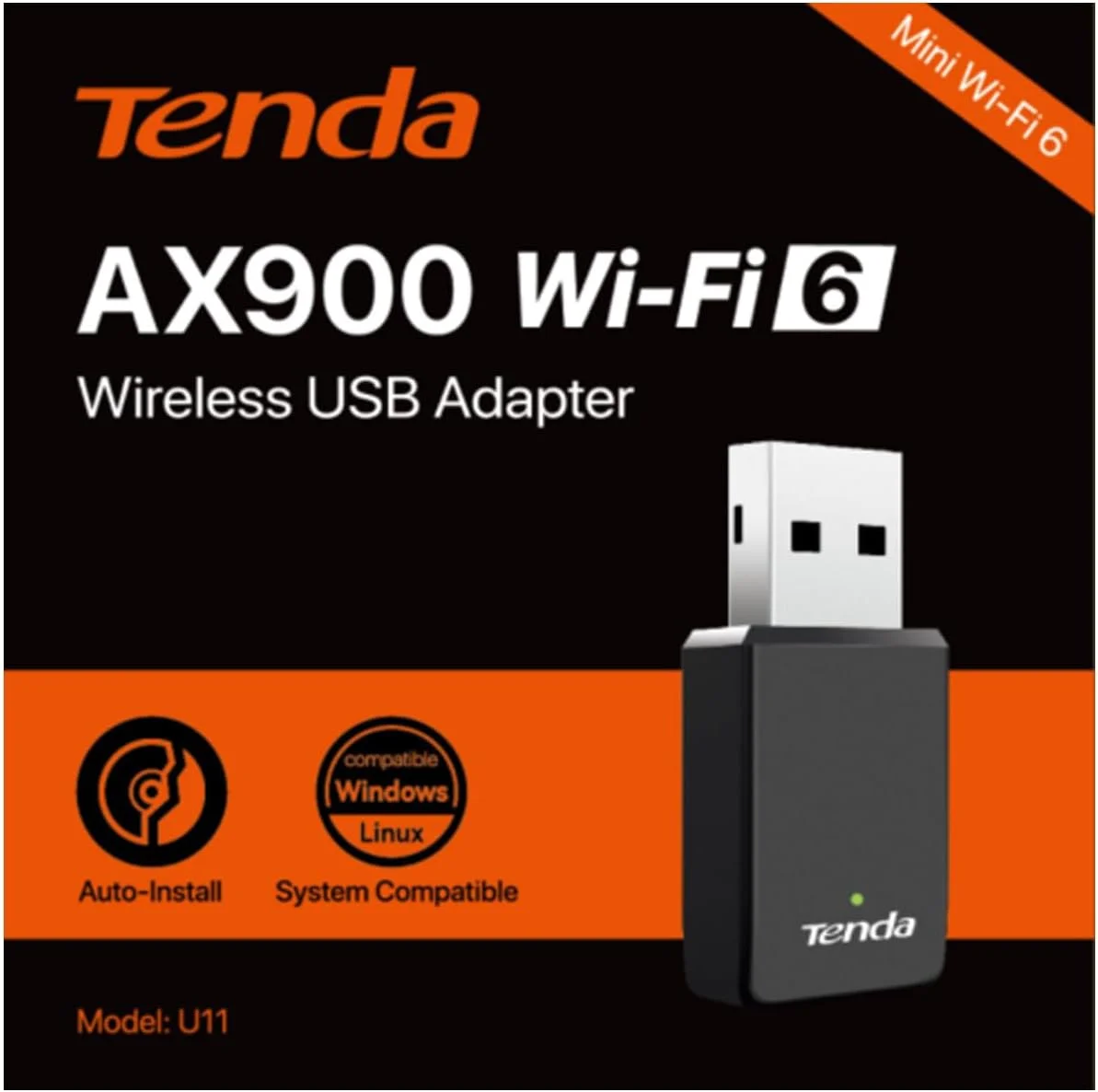 آداپتور وای فای USB تندا U11 AX900 Wi-Fi 6، دو بانده، Plug & Play، USB 2.0، WPA2، حالت Access Point، سایز مینی، آداپتور WiFi برای PC/Desktop/Laptop، پشتیبانی از Windows 7/10/11/Linux 3.10+ آداپتور وای فای USB تندا U11 AX900 Wi-Fi 6، دو بانده، Plug & Play، USB 2.0، WPA2، حالت Access Point، سایز مینی، آداپتور WiFi برای PC/Desktop/Laptop، پشتیبانی از Windows 7/10/11/Linux 3.10+