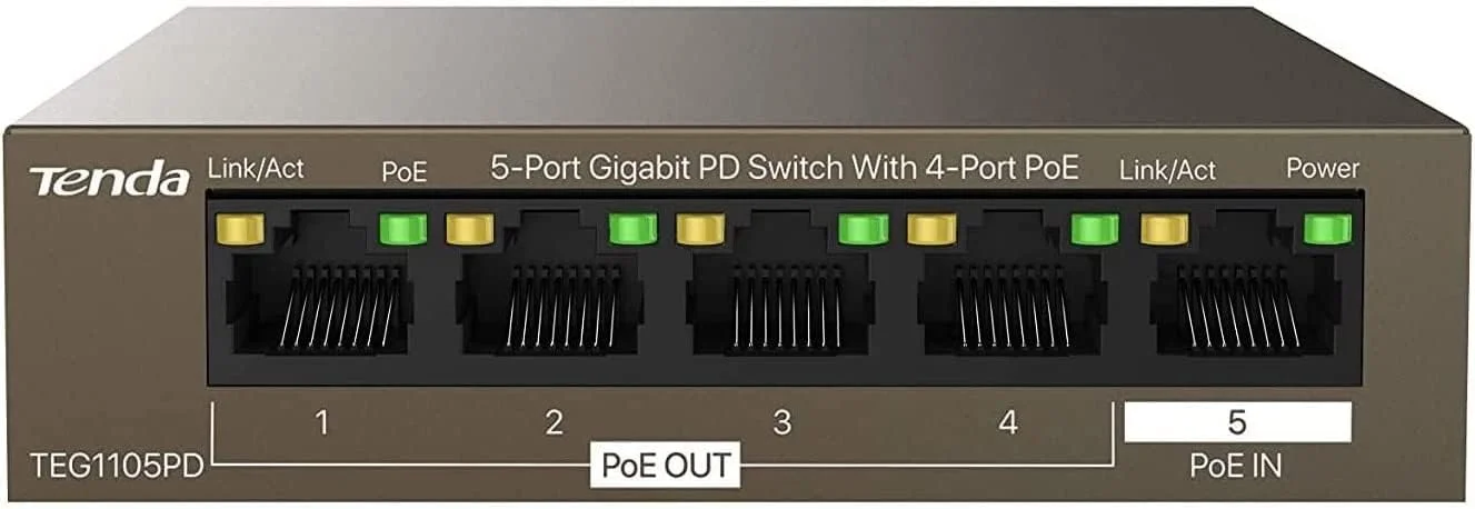 سوئیچ PoE تندا، سوئیچ 5 پورت گیگابیتی PoE بدون آداپتور برق، تا 15 وات برای هر پورت PoE و 30 وات برای همه پورت های PoE، توسعه دهنده PoE برای دوربین IP و نقطه دسترسی (TEG1105PD) سوئیچ PoE تندا، سوئیچ 5 پورت گیگابیتی PoE بدون آداپتور برق، تا 15 وات برای هر پورت PoE و 30 وات برای همه پورت های PoE، توسعه دهنده PoE برای دوربین IP و نقطه دسترسی (TEG1105PD)