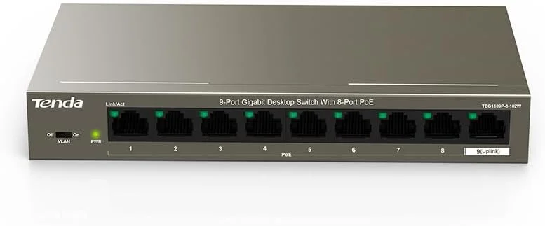 سوئیچ PoE گیگابیتی 10 پورت Tenda TEG1110PF-8-102W، دارای 8 پورت PoE+، 1 پورت Uplink و 1 پورت SFP، محافظت در برابر صاعقه، VLAN، Plug and Play، کنترل هوشمند توان سوئیچ PoE گیگابیتی 10 پورت Tenda TEG1110PF-8-102W، دارای 8 پورت PoE+، 1 پورت Uplink و 1 پورت SFP، محافظت در برابر صاعقه، VLAN، Plug and Play، کنترل هوشمند توان