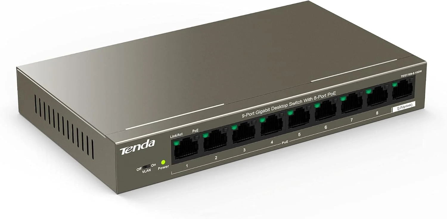 سوئیچ 9 پورت گیگابیتی PoE تندا با 8 پورت PoE+، استاندارد IEEE 802.3af/at، بودجه PoE 92W، VLAN، محافظت در برابر اضافه بار، Plug & Play، ایده آل برای دوربین مداربسته/اکسس پوینت، بدنه فلزی (TEG1109P-8-102W) سوئیچ 9 پورت گیگابیتی PoE تندا با 8 پورت PoE+، استاندارد IEEE 802.3af/at، بودجه PoE 92W، VLAN، محافظت در برابر اضافه بار، Plug & Play، ایده آل برای دوربین مداربسته/اکسس پوینت، بدنه فلزی (TEG1109P-8-102W)