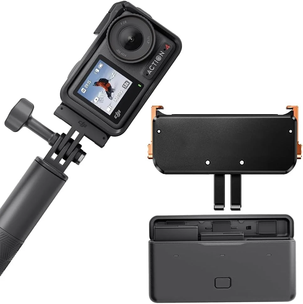 DJI Osmo Action 4 Adventure Combo با پایه مغناطیسی - دوربین ضد آب 4K/120fps، سنسور 1/1.3 اینچی، 10 بیتی و D-Log M، زاویه دید فوق عریض 155 درجه، تا 7.5 ساعت با 3 باتری اضافی