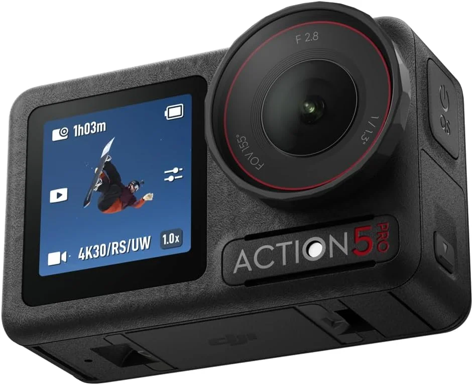 DJI Osmo Action 5 Pro Standard Combo، بسته ویدیویی 4K با سه پایه ولاگینگ، کارت 64 گیگابایتی، قاب محافظ سیلیکونی، 2 عدد چراغ LED، 2 عدد میکروفون یقه ای مینی کلیپسی و بسته محافظت پیشرفته 2 ساله CPS