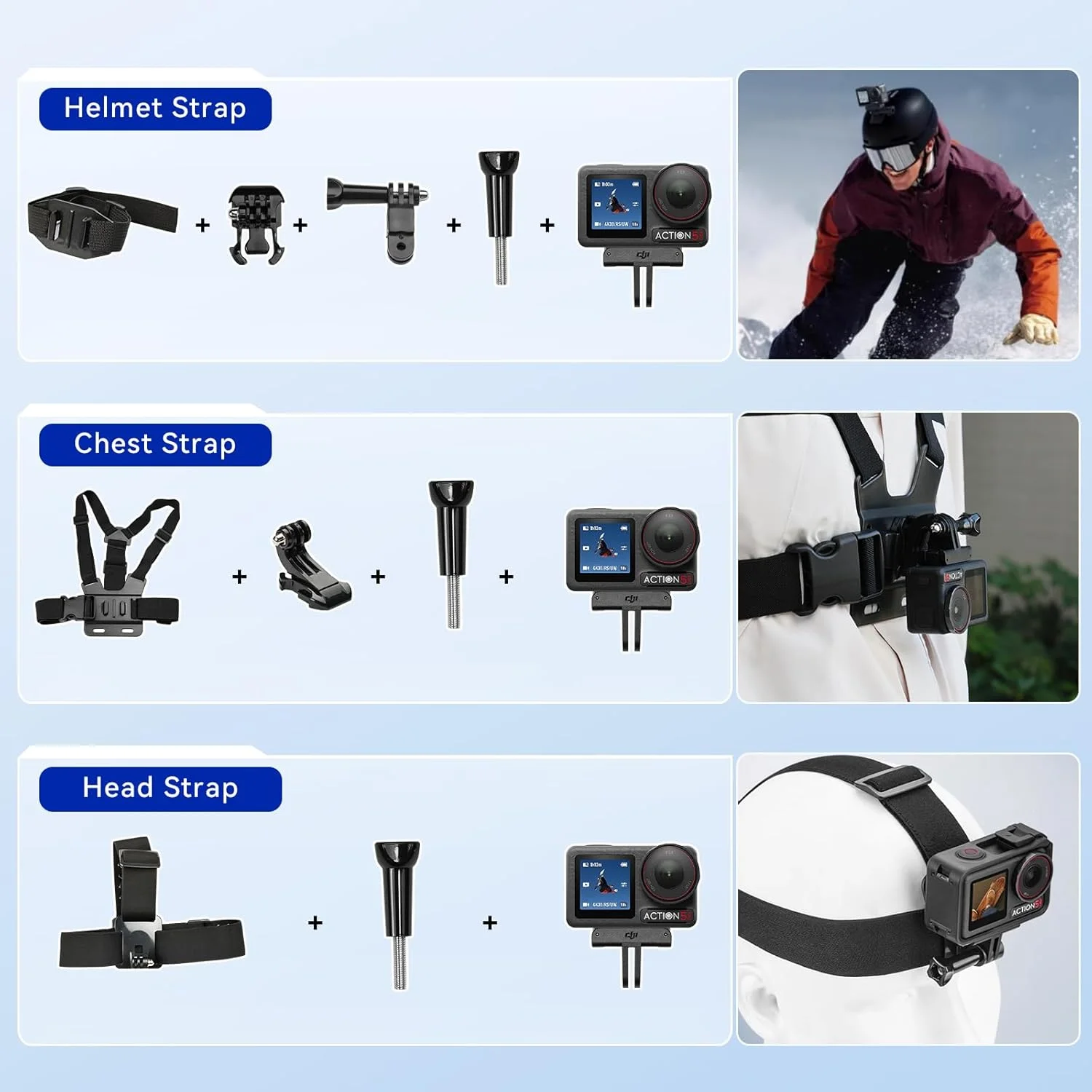 DJI Osmo Action 4 Standard Combo به همراه کیت لوازم جانبی 50 تکه + کارت 64 گیگابایتی، دوربین اکشن ضد آب 4K/120fps با سنسور 1/1.3 اینچی، 160 دقیقه عمر باتری طولانی، دوربین فضای باز (مجموعا 1 باتری)