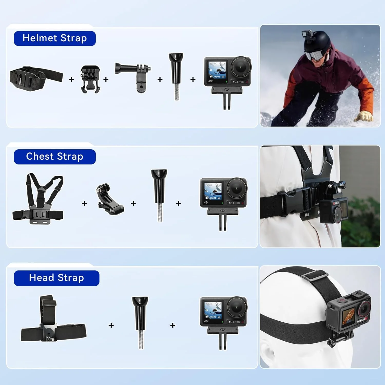DJI Osmo Action 4 Standard Combo به همراه کیت لوازم جانبی 50 تکه + 2 باتری اضافی + کارت 64 گیگابایتی، دوربین اکشن ضد آب 4K/120fps با سنسور 1/1.3 اینچی، 160 دقیقه ماندگاری طولانی، دوربین فضای باز
