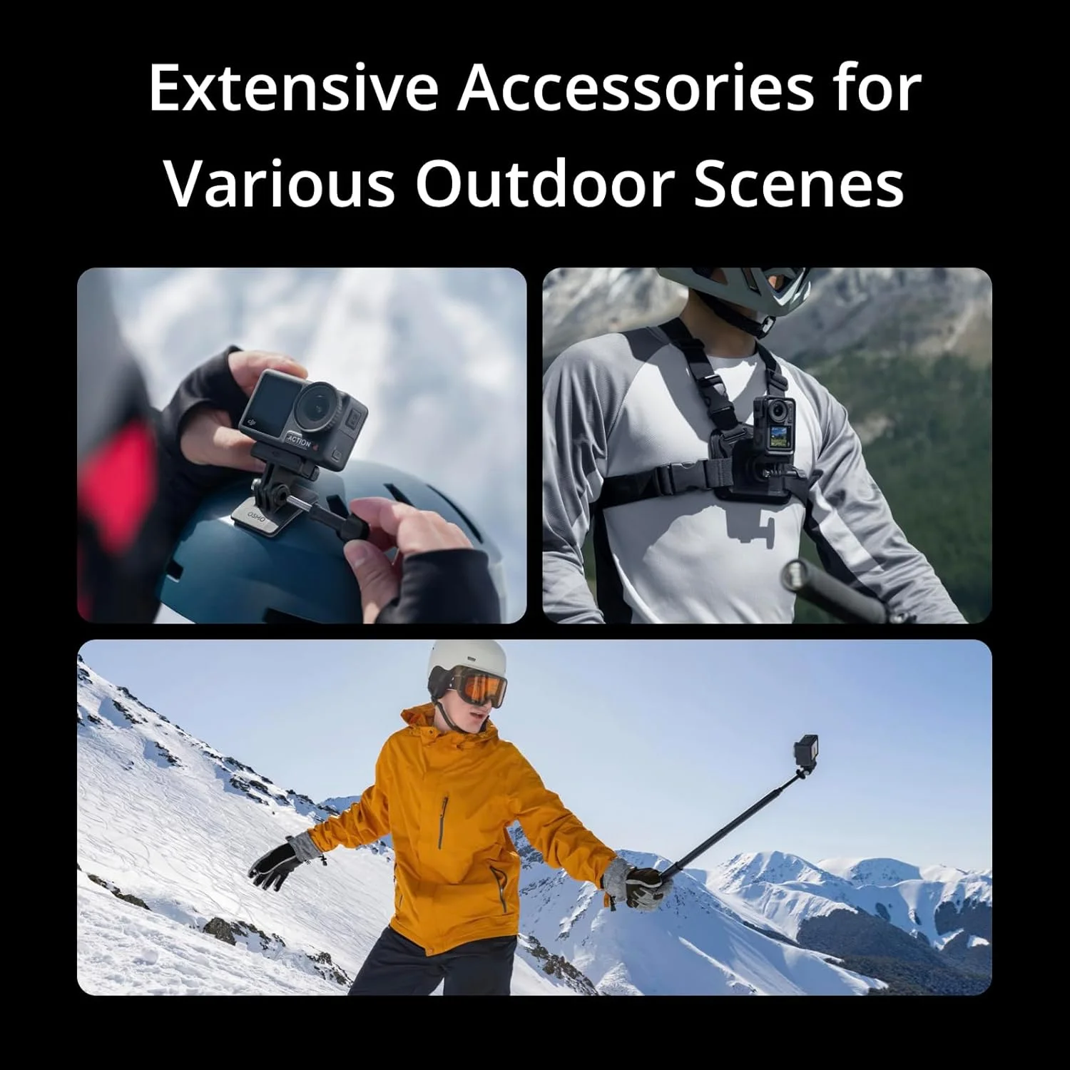 DJI Osmo Action 4 Adventure Combo - دوربین اکشن ضد آب 4K به همراه بسته باتری با کارت حافظه Lexar 64GB، قاب محافظ، بسته محافظت پیشرفته 1 ساله CPS و کیت لوازم جانبی 6 تکه