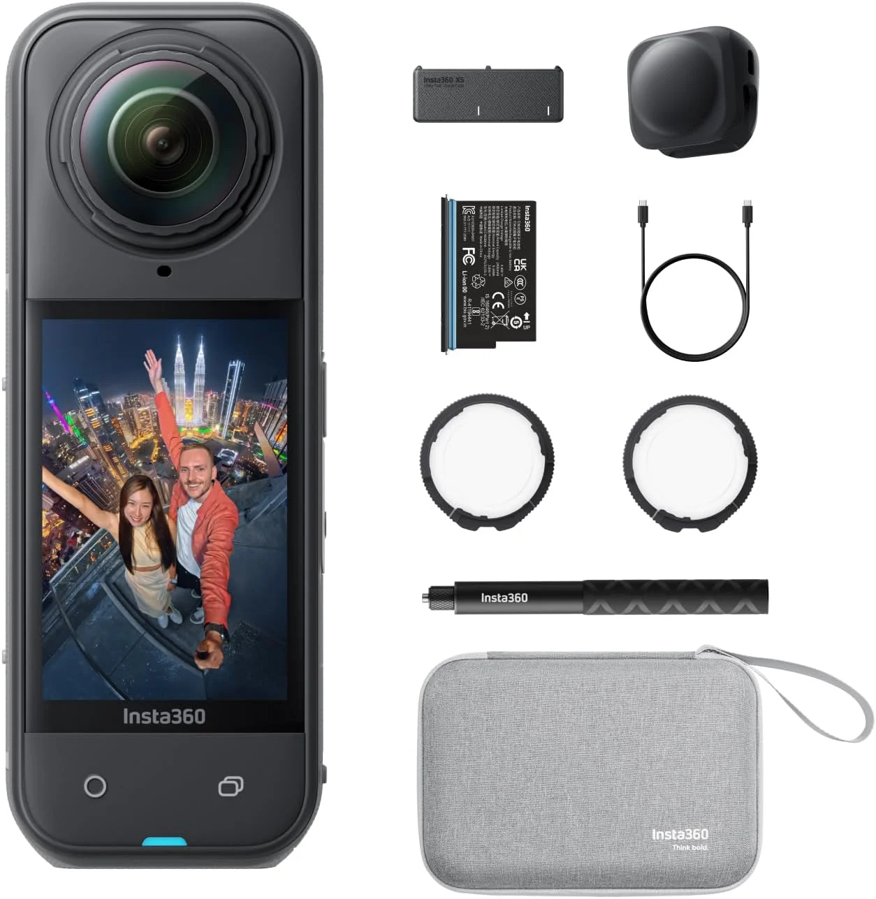دوربین اکشن 360 ضد آب Insta360 X5 - با سنسورهای 1/1.28 اینچی، فیلمبرداری 8K 360 HDR، تک لنز 4K60fps، عملکرد بهبود یافته در نور کم (بسته ضروری)