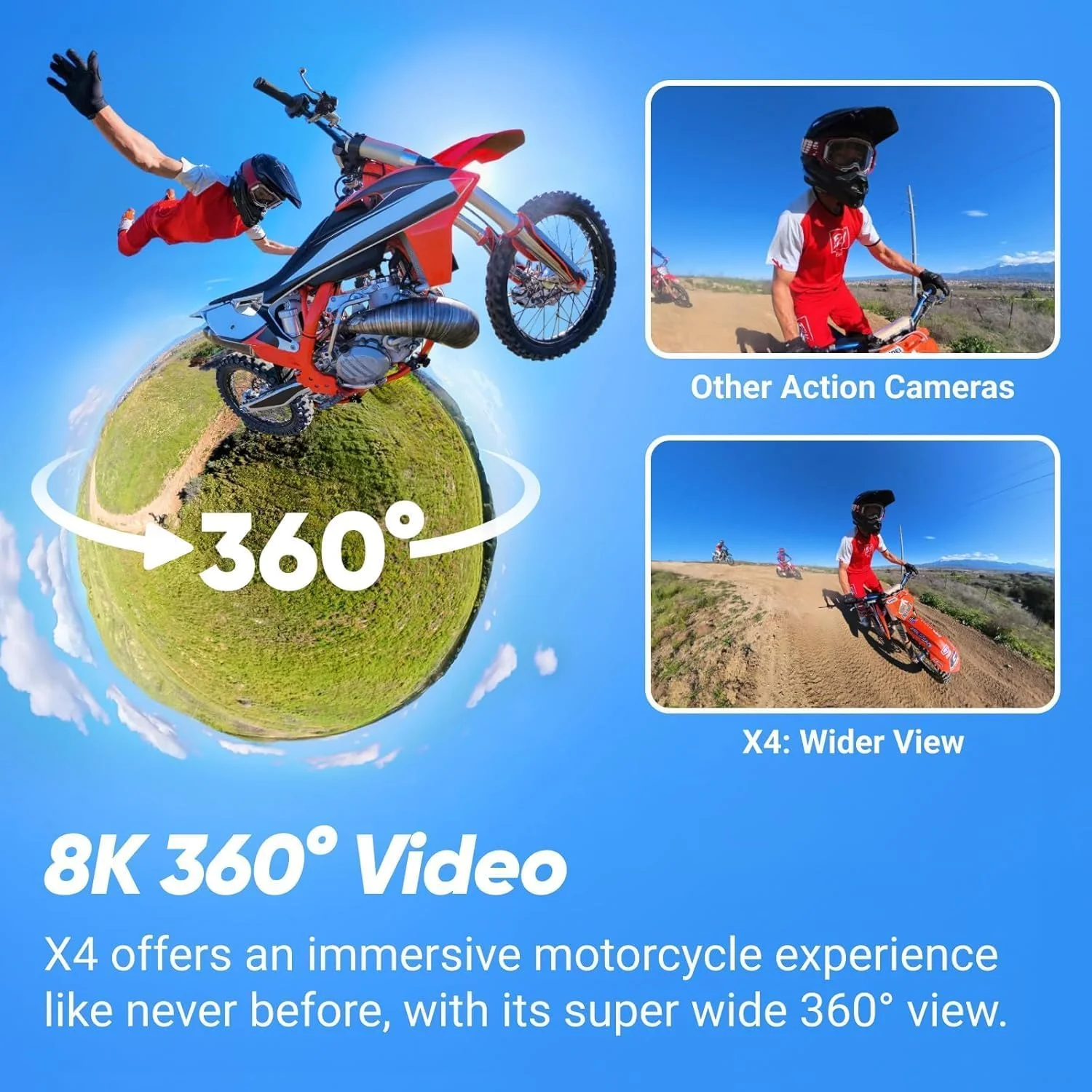 بسته موتورسیکلت Insta360 X4 - دوربین اکشن 360 ضد آب 8K، فیلمبرداری زاویه باز 4K، عمر باتری 135 دقیقه، ویرایش هوش مصنوعی، تثبیت کننده، برای ورزش، مسافرت