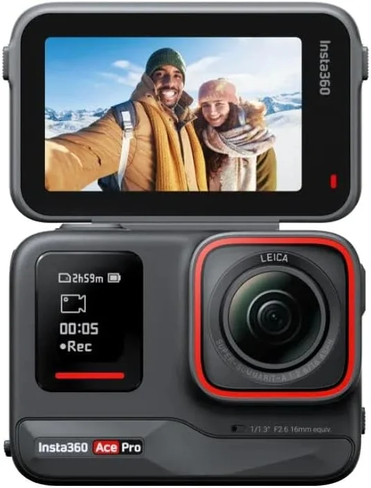 دوربین اکشن ضد آب Insta360 Ace Pro - سنسور پرچمدار 1/1.3 اینچی و کاهش نویز هوش مصنوعی، 4K120fps، صفحه نمایش چرخان 2.4 اینچی و ویژگی های پیشرفته هوش مصنوعی