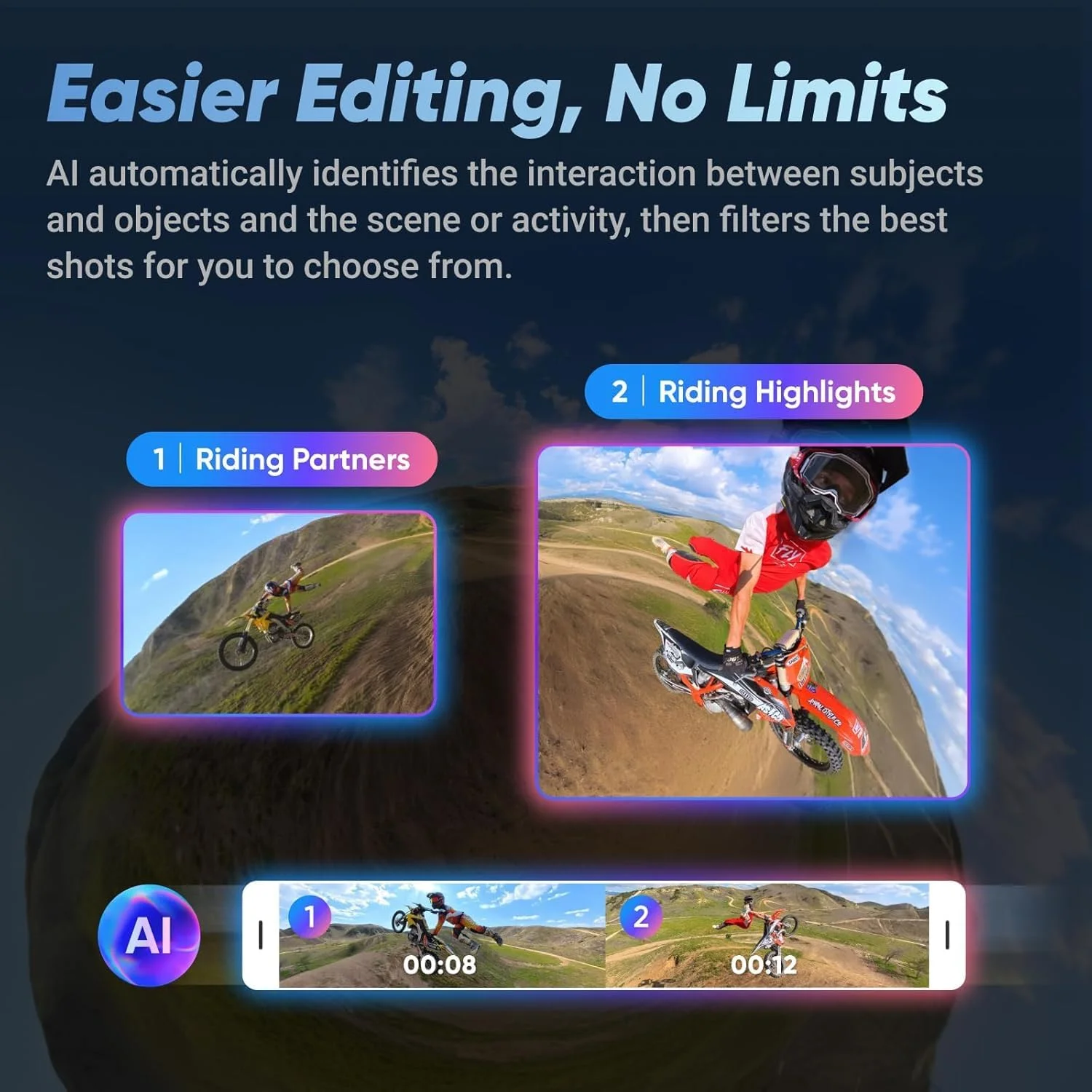 بسته موتورسیکلت Insta360 X4 - دوربین اکشن 360 ضد آب 8K، فیلمبرداری زاویه باز 4K، عمر باتری 135 دقیقه، ویرایش هوش مصنوعی، تثبیت کننده، برای ورزش، مسافرت