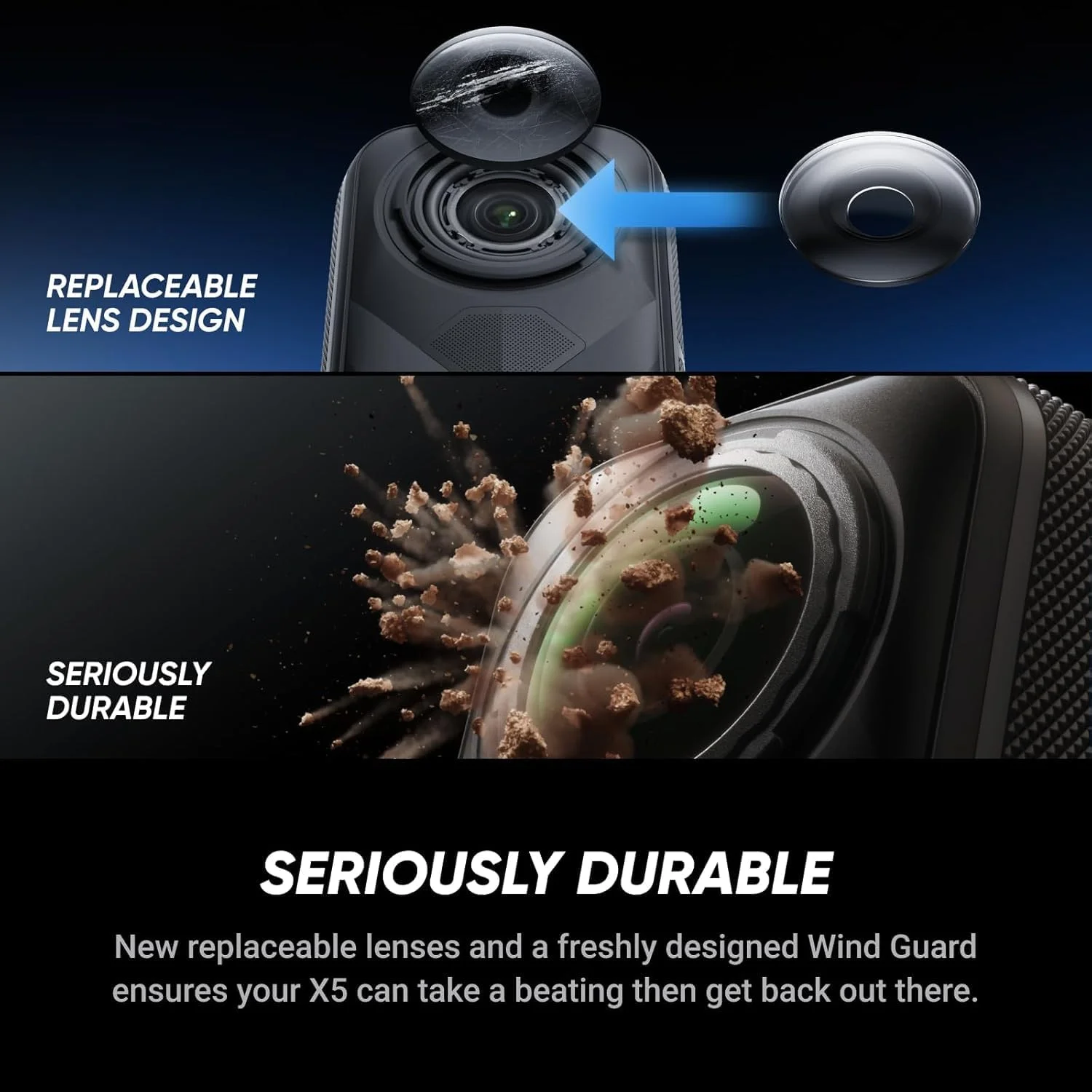 بسته پایه Insta360 X5 - دوربین اکشن 360 ضد آب 8K با سنسورهای 48 مگاپیکسلی 1/1.28 اینچی، ویدیوی 8K 360 HDR، عکس 360 درجه 72 مگاپیکسلی، تک لنز 4K | این بسته شامل مونوپاد سلفی، درپوش لنز (بدون کارت حافظه) می باشد
