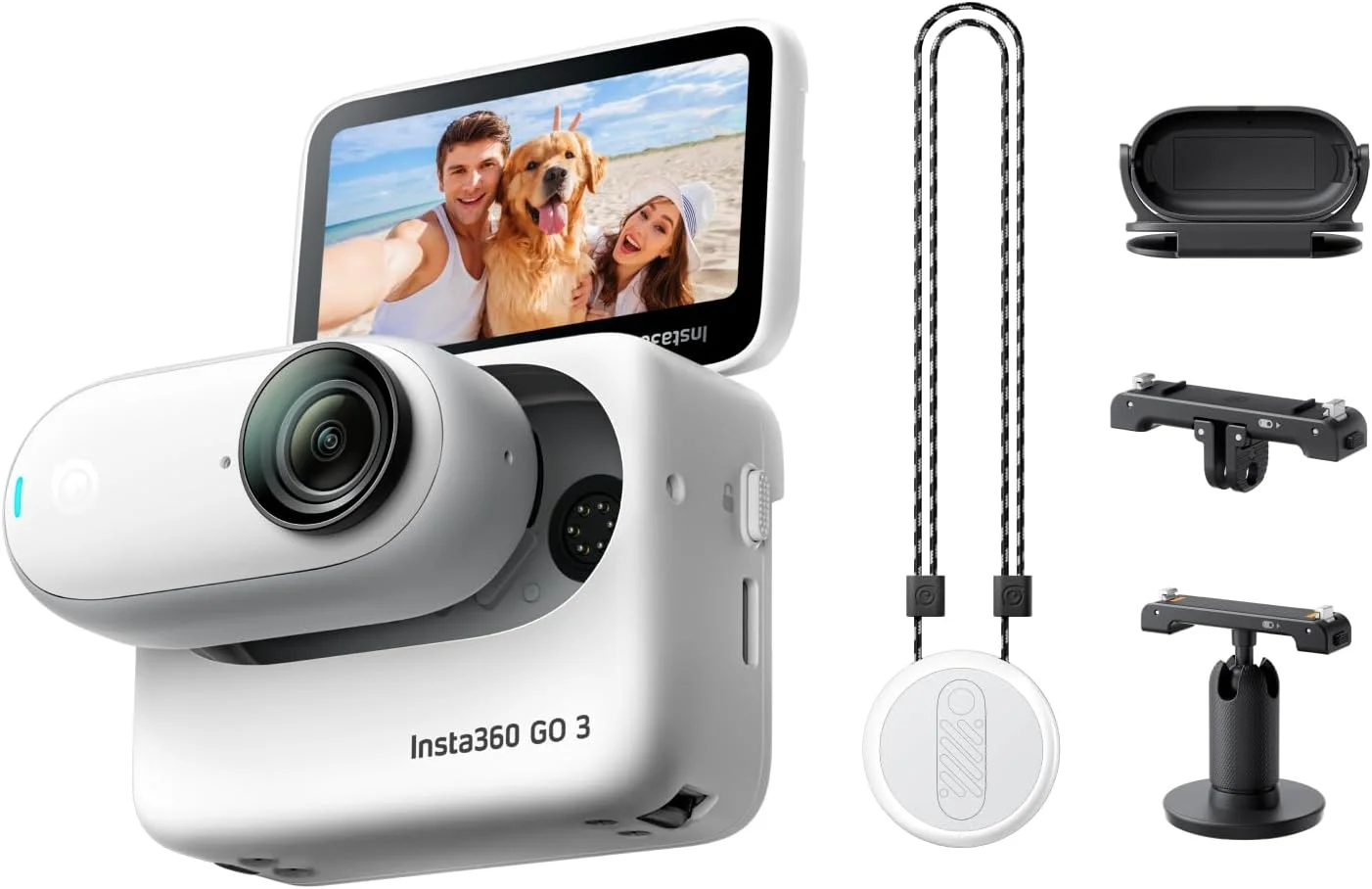 اینستا360 GO 3 (128GB) - دوربین اکشن کوچک و سبک وزن، قابل حمل و چند منظوره، POV بدون دست، نصب در هر مکان، تثبیت کننده، اکشن پاد چند منظوره، ضد آب، برای سفر، ورزش، ولاگ