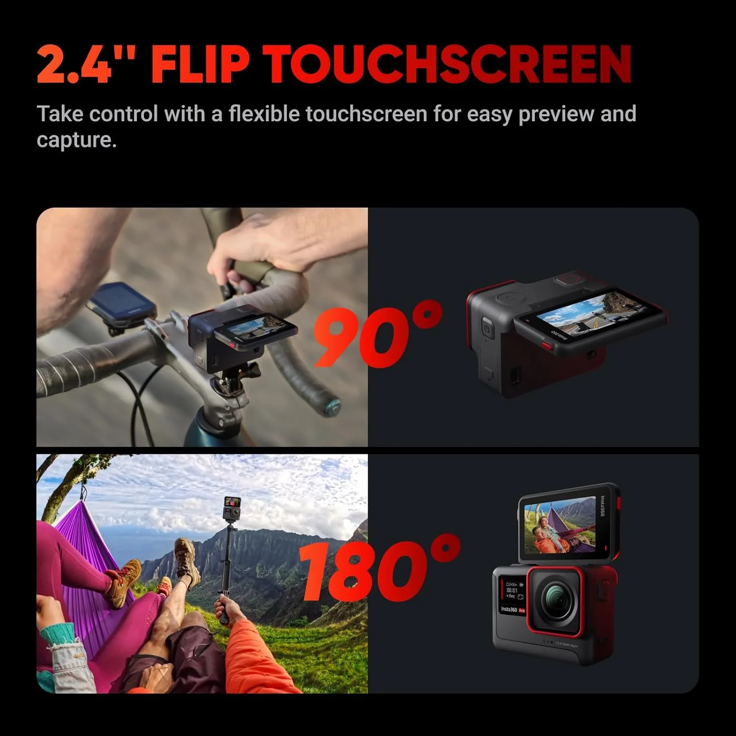 دوربین اکشن ضد آب Insta360 Ace - 4K120fps، سنسور 1/2 اینچی با کاهش نویز هوش مصنوعی، ویدئو Active HDR، عکس های 48 مگاپیکسلی، صفحه نمایش چرخان 2.4 اینچی، نصب آسان مغناطیسی و ویژگی های پیشرفته هوش مصنوعی. دوربین اکشن ضد آب Insta360 Ace - 4K120fps، سنسور 1/2 اینچی با کاهش نویز هوش مصنوعی، ویدئو Active HDR، عکس های 48 مگاپیکسلی، صفحه نمایش چرخان 2.4 اینچی، نصب آسان مغناطیسی و ویژگی های پیشرفته هوش مصنوعی.