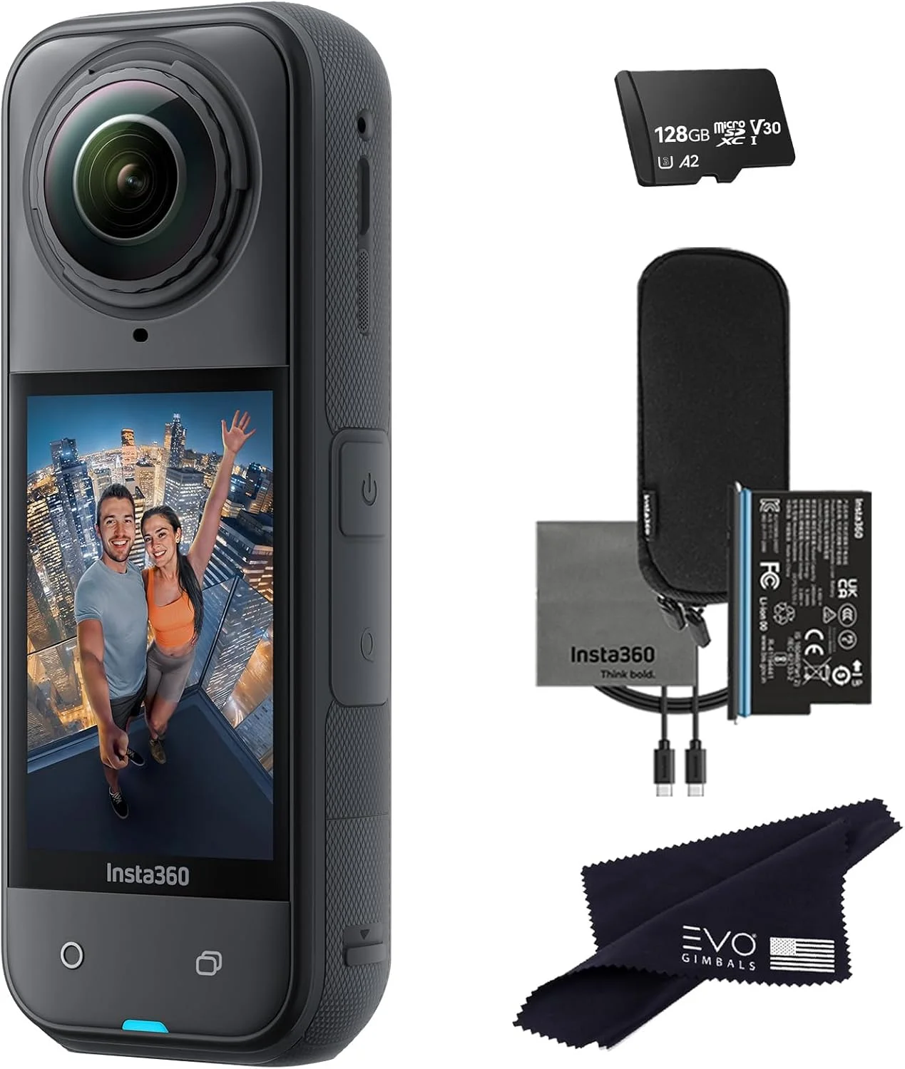 دوربین اکشن 360 ضد آب Insta360 X5 با سنسورهای 1/1.28 اینچی، فیلمبرداری 8K 360 HDR، عکس 72 مگاپیکسلی، تک لنز 4K60fps، عملکرد بهبود یافته در نور کم، لنزهای ارتقا یافته قابل تعویض توسط کاربر (128 گیگابایت)