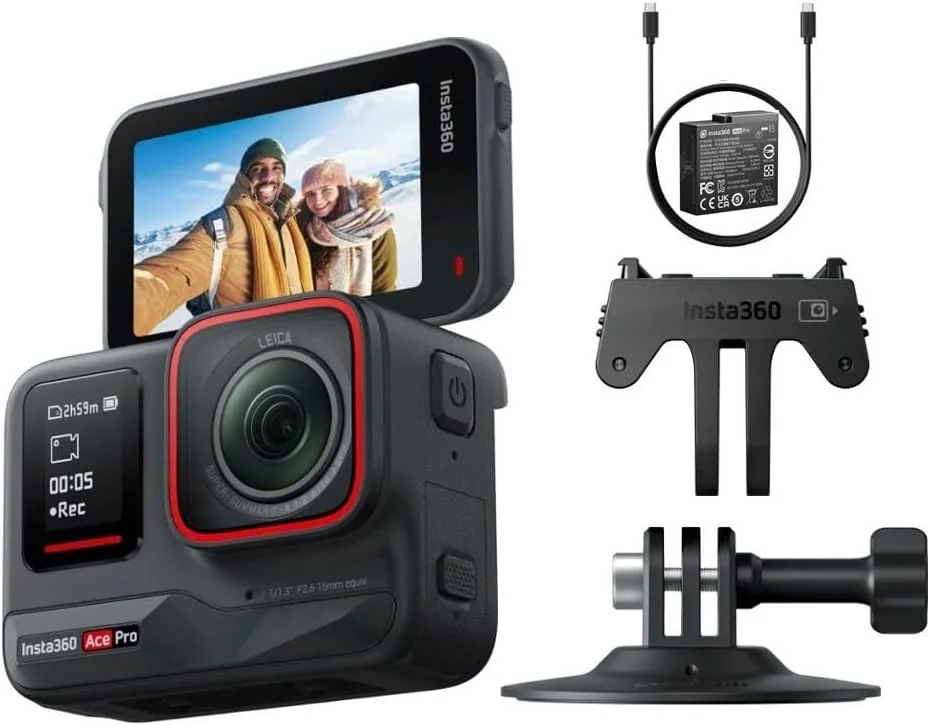 دوربین اکشن ضد آب Insta360 Ace Pro - سنسور 1/1.3 اینچی و کاهش نویز هوش مصنوعی برای کیفیت تصویر بی نظیر، 4K120fps، صفحه نمایش چرخان 2.4 اینچی و ویژگی های پیشرفته هوش مصنوعی