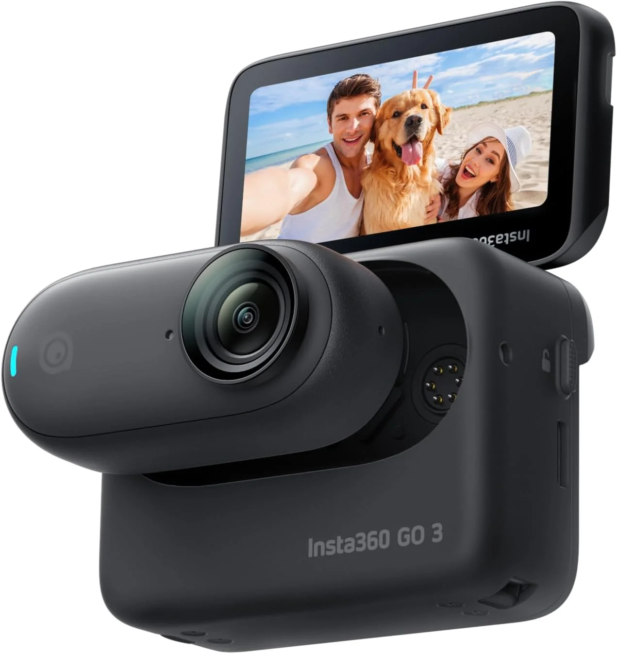 دوربین اکشن Insta360 GO 3 مشکی 128 گیگابایت - کوچک، قدرتمند، ضد آب (5 متر) 2.7K با اکشن پاد و صفحه نمایش چرخان