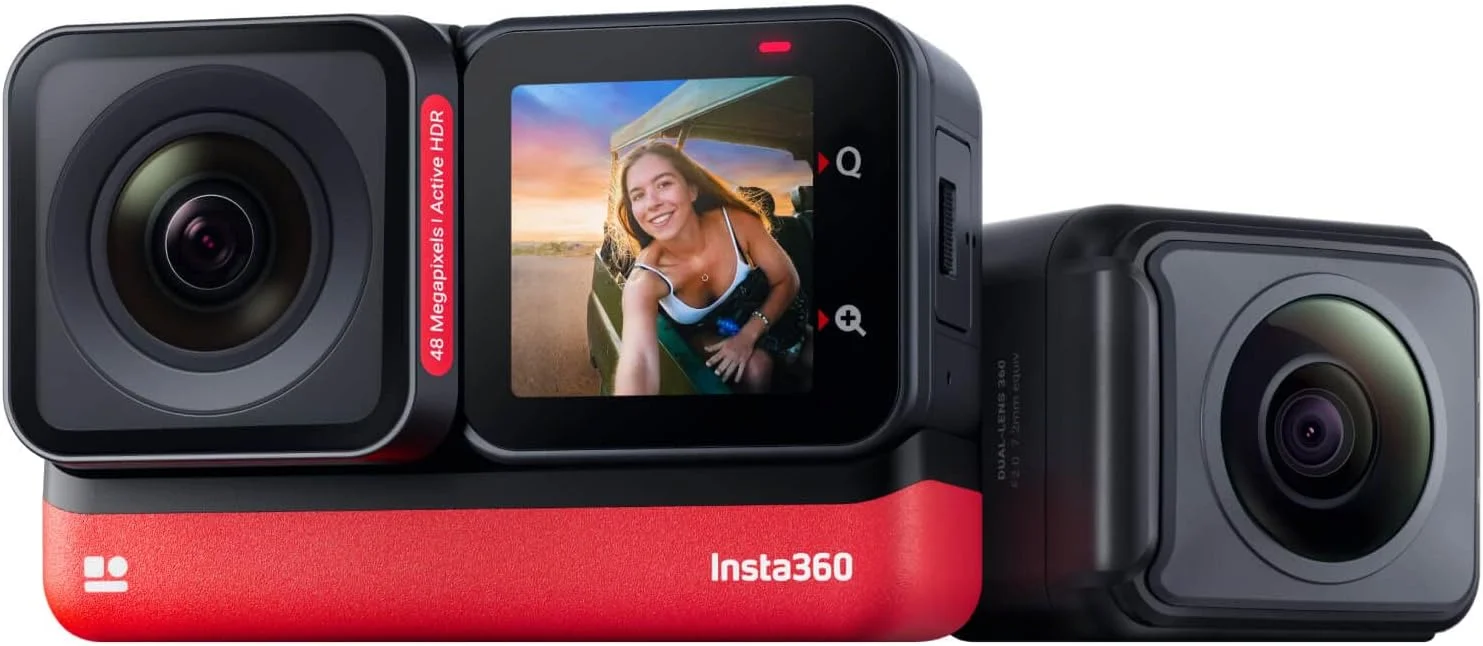دوربین اکشن ضد آب 4K 60fps و دوربین 360 درجه 5.7K Insta360 ONE RS Twin Edition با لنزهای قابل تعویض، لرزشگیر، عکس 48 مگاپیکسلی، Active HDR، ویرایش هوش مصنوعی