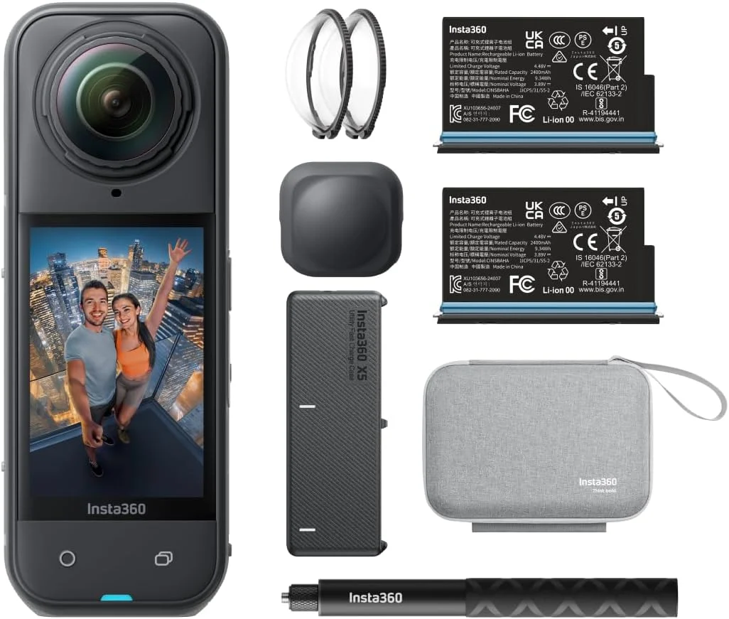 Insta360 X5 - بسته ضروری دوربین ضد آب 8K 360 درجه فیلمبرداری 72 مگاپیکسلی عکس اکشن کلاه ایمنی سنسور 1/1.28 اینچی با زاویه دید عریض عملکرد نور کم لنزهای قابل تعویض برای ورزش سفر محتوای فضای باز