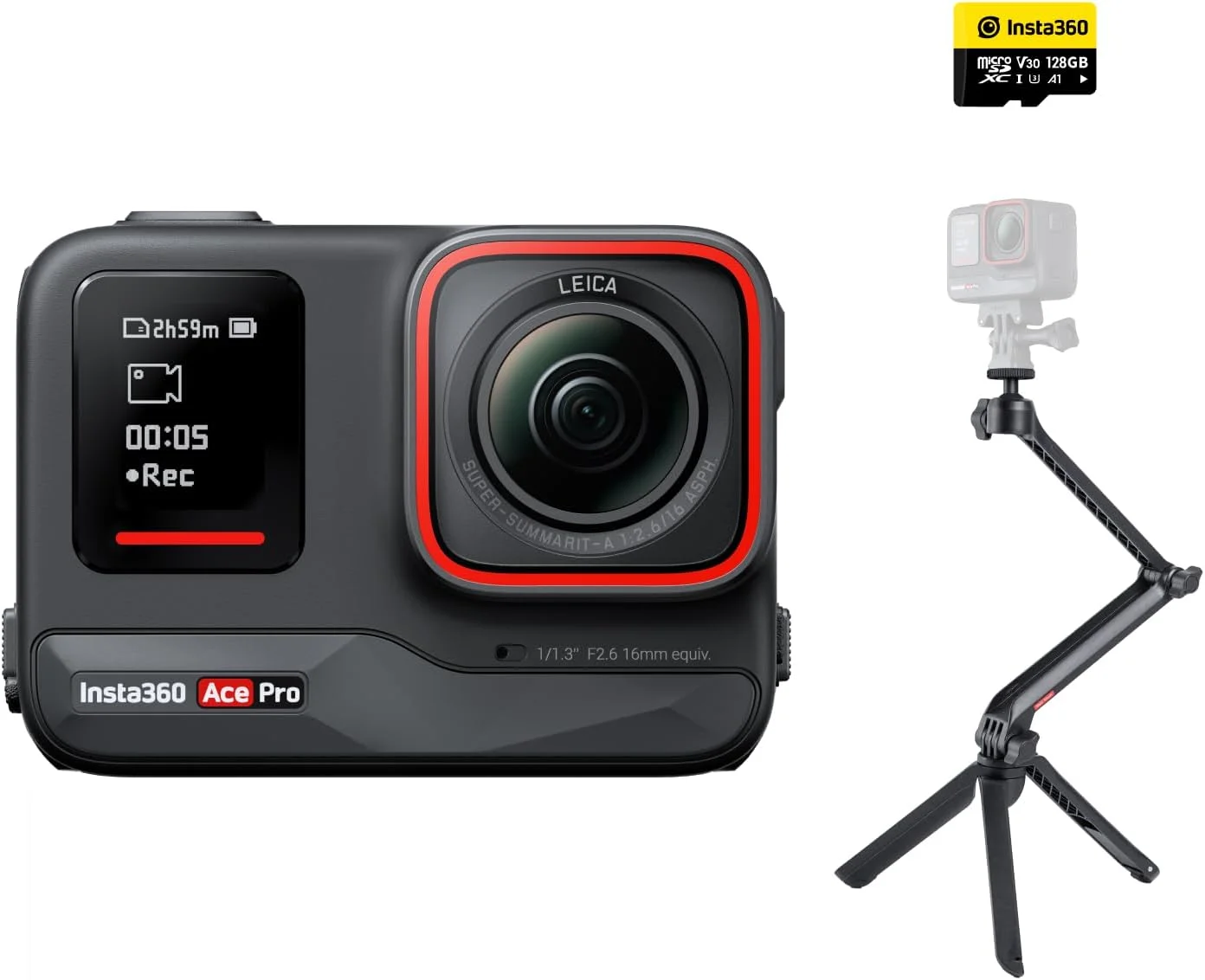 کیت تولید محتوای Insta360 Ace Pro - دوربین اکشن ضد آب با طراحی مشترک با Leica، سنسور پرچمدار 1/1.3 اینچی و کاهش نویز هوش مصنوعی برای کیفیت تصویر بی نظیر، 4K120fps
