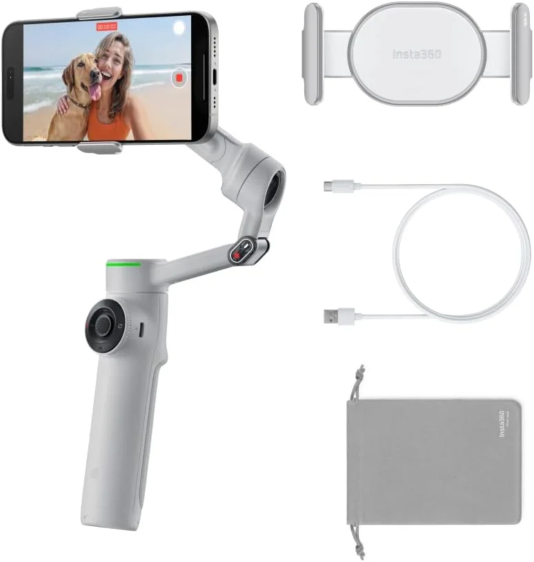 گیمبال هوشمند تاشو Insta360 Flow 2 Pro خاکستری - گیمبال گوشی هوشمند با هوش مصنوعی، ردیابی چند نفره و پانورامای 360 درجه، دارای سه پایه/مونوپاد داخلی، تثبیت کننده قابل حمل آیفون/اندروید