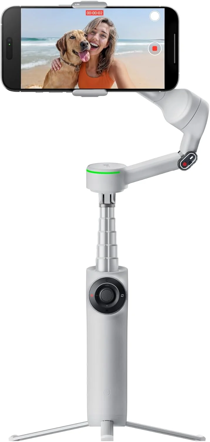 گیمبال هوشمند تاشو Insta360 Flow 2 Pro خاکستری - گیمبال گوشی هوشمند با هوش مصنوعی، ردیابی چند نفره و پانورامای 360 درجه، دارای سه پایه/مونوپاد داخلی، تثبیت کننده قابل حمل آیفون/اندروید