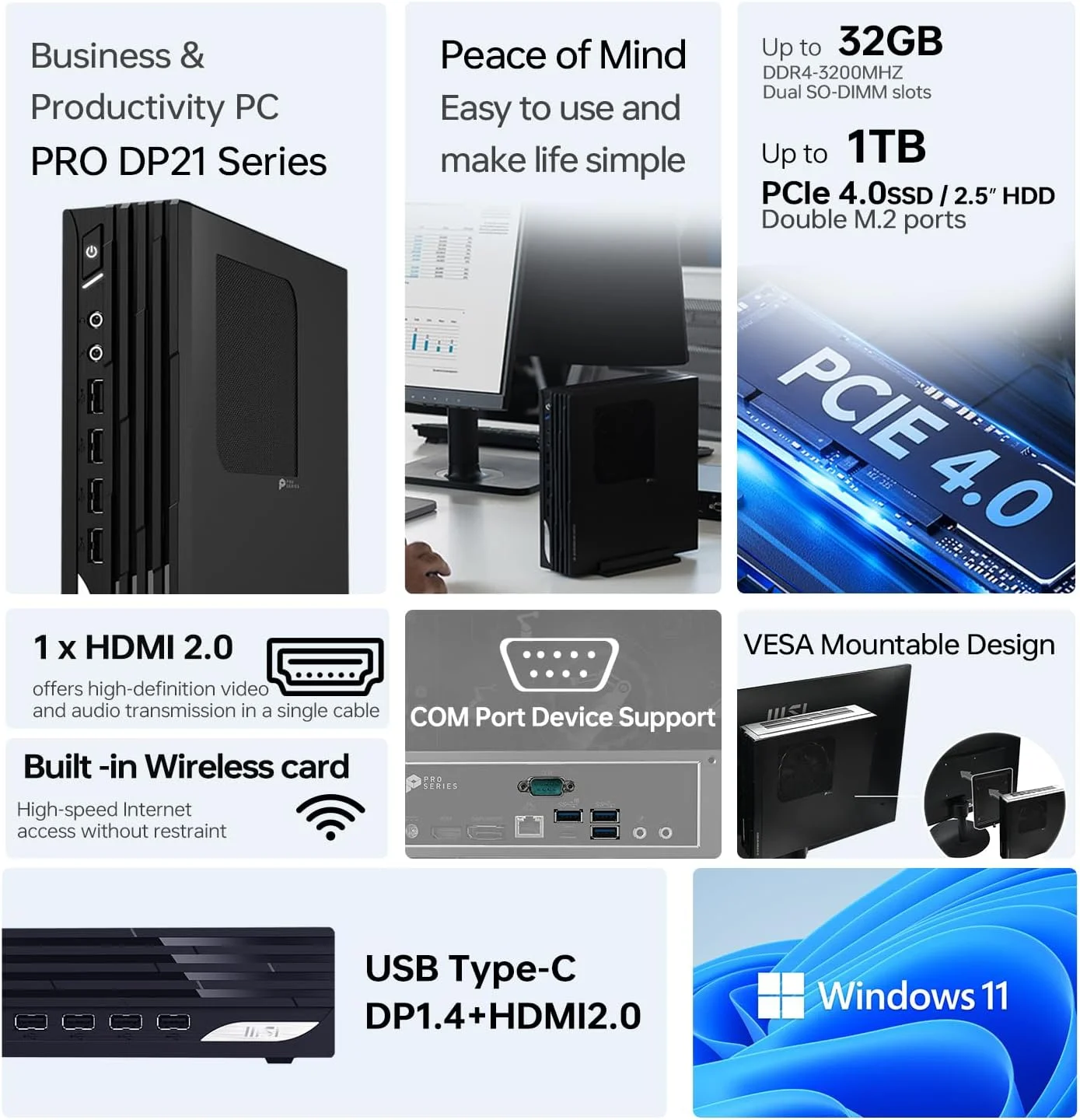 کامپیوتر رومیزی مینی MSI PRO DP21 | پردازنده 4 هسته ای نسل سیزدهم اینتل | 16 گیگابایت رم | 1 ترابایت SSD | پشتیبانی از 2 مانیتور 4K | HDMI | RJ-45 | Wi-Fi | کیبورد و ماوس سیمی | ویندوز 11 پرو | مشکی کامپیوتر رومیزی مینی MSI PRO DP21 | پردازنده 4 هسته ای نسل سیزدهم اینتل | 16 گیگابایت رم | 1 ترابایت SSD | پشتیبانی از 2 مانیتور 4K | HDMI | RJ-45 | Wi-Fi | کیبورد و ماوس سیمی | ویندوز 11 پرو | مشکی