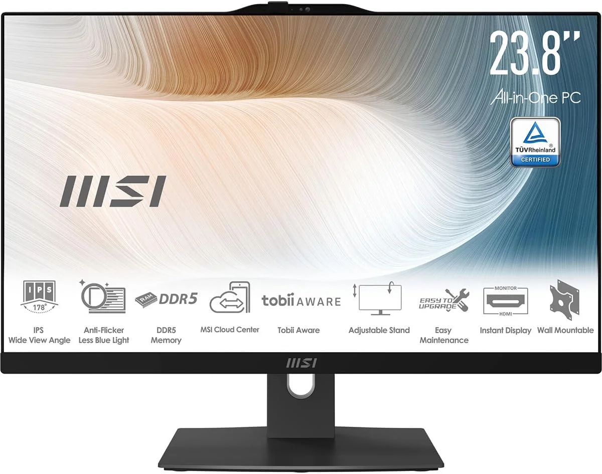 کامپیوتر همه کاره MSI Modern AM242TP: صفحه نمایش 23.8 اینچی FHD، پردازنده Intel Core 3-100U، حافظه 8 گیگابایتی، حافظه اس اس دی 512 گیگابایتی M.2 NVMe، ویندوز 11 هوم: سفید 1M-1200US