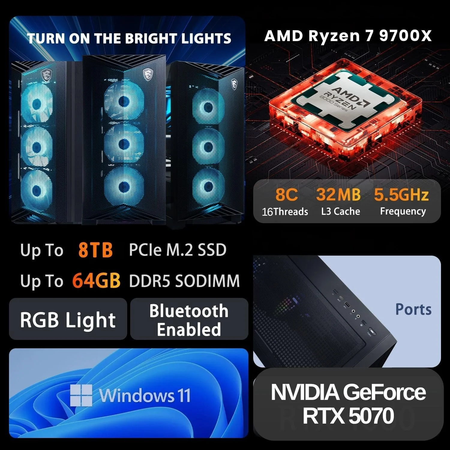 کامپیوتر گیمینگ MSI Aegis ZS2 RTX 5070، پردازنده AMD Ryzen 7 9700X (معادل Intel i9-14900F)، کارت گرافیک NVIDIA RTX 5070، خنک کننده مایع RGB، رم 64 گیگابایتی DDR5، حافظه SSD 2 ترابایتی، کیبورد با نور پس زمینه RGB، Wi-Fi 7، همراه با SSD قابل حمل Lexar SL660 512GB کامپیوتر گیمینگ MSI Aegis ZS2 RTX 5070، پردازنده AMD Ryzen 7 9700X (معادل Intel i9-14900F)، کارت گرافیک NVIDIA RTX 5070، خنک کننده مایع RGB، رم 64 گیگابایتی DDR5، حافظه SSD 2 ترابایتی، کیبورد با نور پس زمینه RGB، Wi-Fi 7، همراه با SSD قابل حمل Lexar SL660 512GB