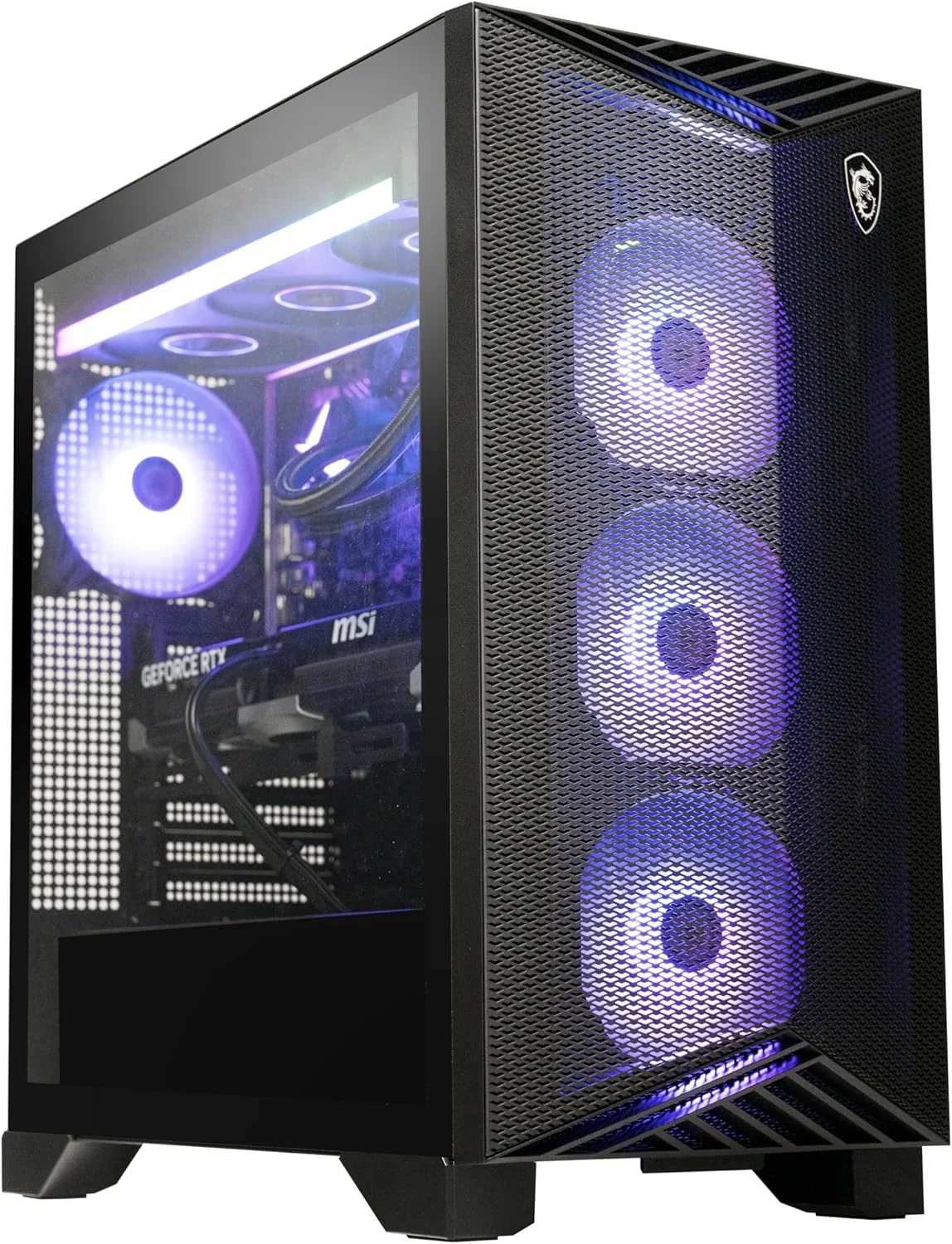 کامپیوتر گیمینگ MSI Aegis ZS2: پردازنده AMD Ryzen R9-7900X، کارت گرافیک GeForce RTX 4070 Super، حافظه رم 32 گیگابایت DDR5، حافظه اس اس دی 2 ترابایت M.2 NVMe، خنک کننده مایع، منبع تغذیه 80+ Gold، وای فای 6E، کیبورد و ماوس، قابلیت ارتقا آسان، ویندوز 11 هوم: B7NUE-853US