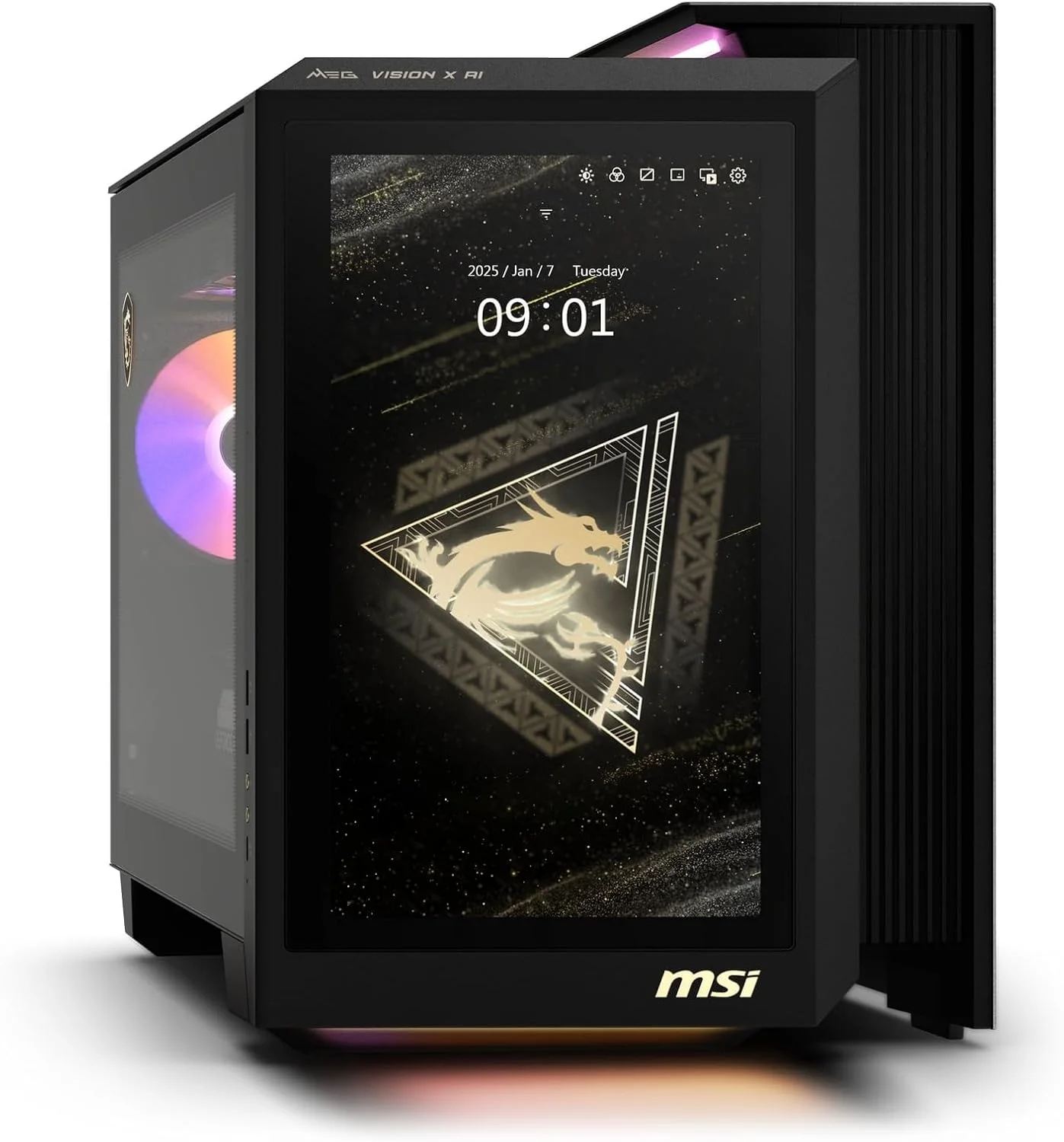 کامپیوتر گیمینگ MSI MEG Vision X AI: پردازنده Intel Ultra 9 285K، کارت گرافیک Geforce RTX 5080، حافظه رم 64GB DDR5، حافظه SSD 2TB M.2 NVMe، خنک کننده مایع، بلوتوث 5.4، آماده واقعیت مجازی، ویندوز 11 پرو: 2NVV9-043US کامپیوتر گیمینگ MSI MEG Vision X AI: پردازنده Intel Ultra 9 285K، کارت گرافیک Geforce RTX 5080، حافظه رم 64GB DDR5، حافظه SSD 2TB M.2 NVMe، خنک کننده مایع، بلوتوث 5.4، آماده واقعیت مجازی، ویندوز 11 پرو: 2NVV9-043US