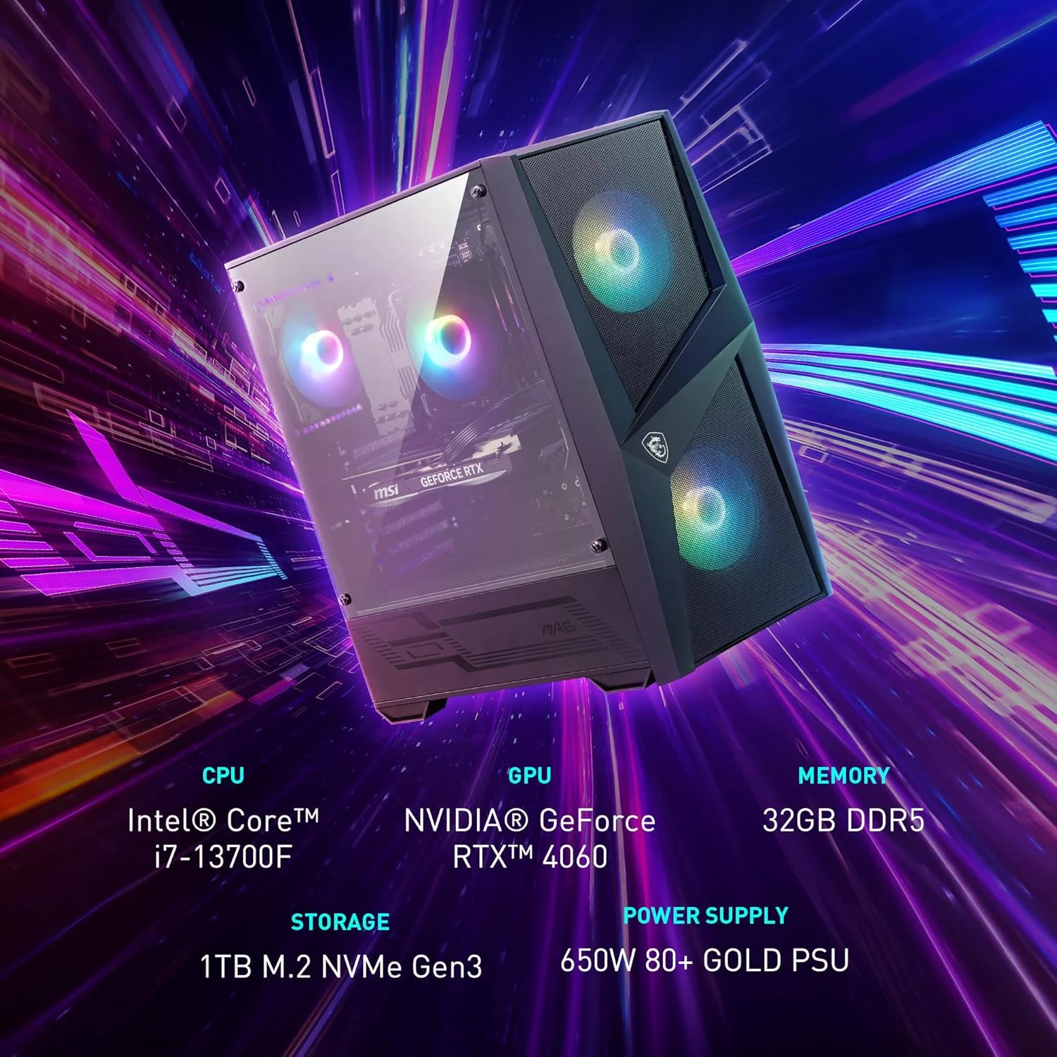 کامپیوتر گیمینگ MSI Codex R: پردازنده Intel Core i7-13700F، کارت گرافیک RTX 4060، رم 32GB DDR5، حافظه 1TB M.2 NVMe Gen3، خنک کننده فن RGB، منبع تغذیه 650W 80+ Gold، کیبورد و ماوس، قابلیت ارتقا، ویندوز 11 پرو: 13NUC7-069US، مشکی کامپیوتر گیمینگ MSI Codex R: پردازنده Intel Core i7-13700F، کارت گرافیک RTX 4060، رم 32GB DDR5، حافظه 1TB M.2 NVMe Gen3، خنک کننده فن RGB، منبع تغذیه 650W 80+ Gold، کیبورد و ماوس، قابلیت ارتقا، ویندوز 11 پرو: 13NUC7-069US، مشکی