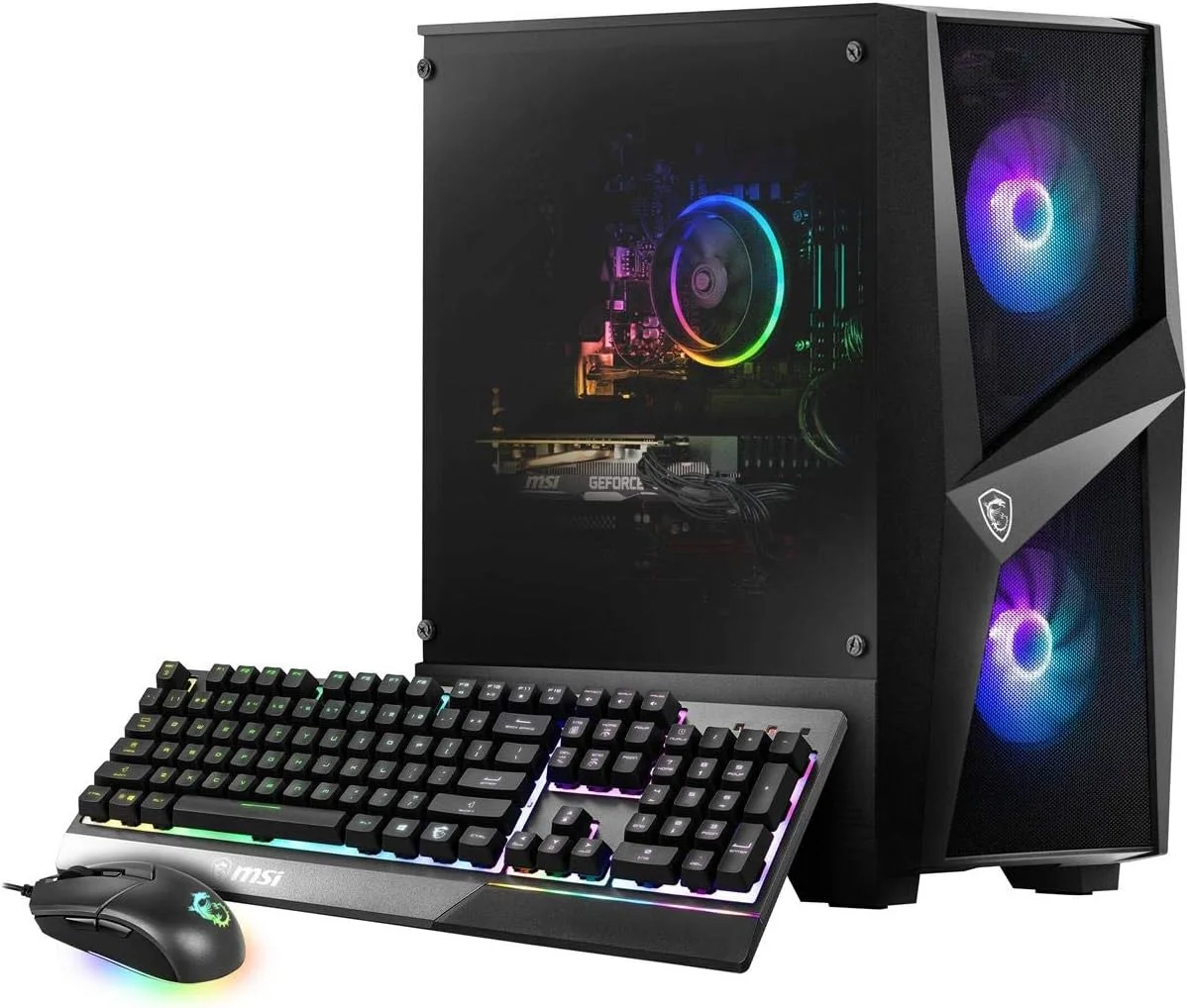 کامپیوتر رومیزی گیمینگ MSI Codex R 10SC-003US با پردازنده Intel Core i5-10400F، کارت گرافیک GTX 1660Super 6GB GDDR6، رم 8GB DDR4، حافظه SSD 512GB، WiFi 6 و Windows 10 Home، آماده برای واقعیت مجازی به همراه کیبورد VIGOR GK 30 و ماوس Clutch GM11