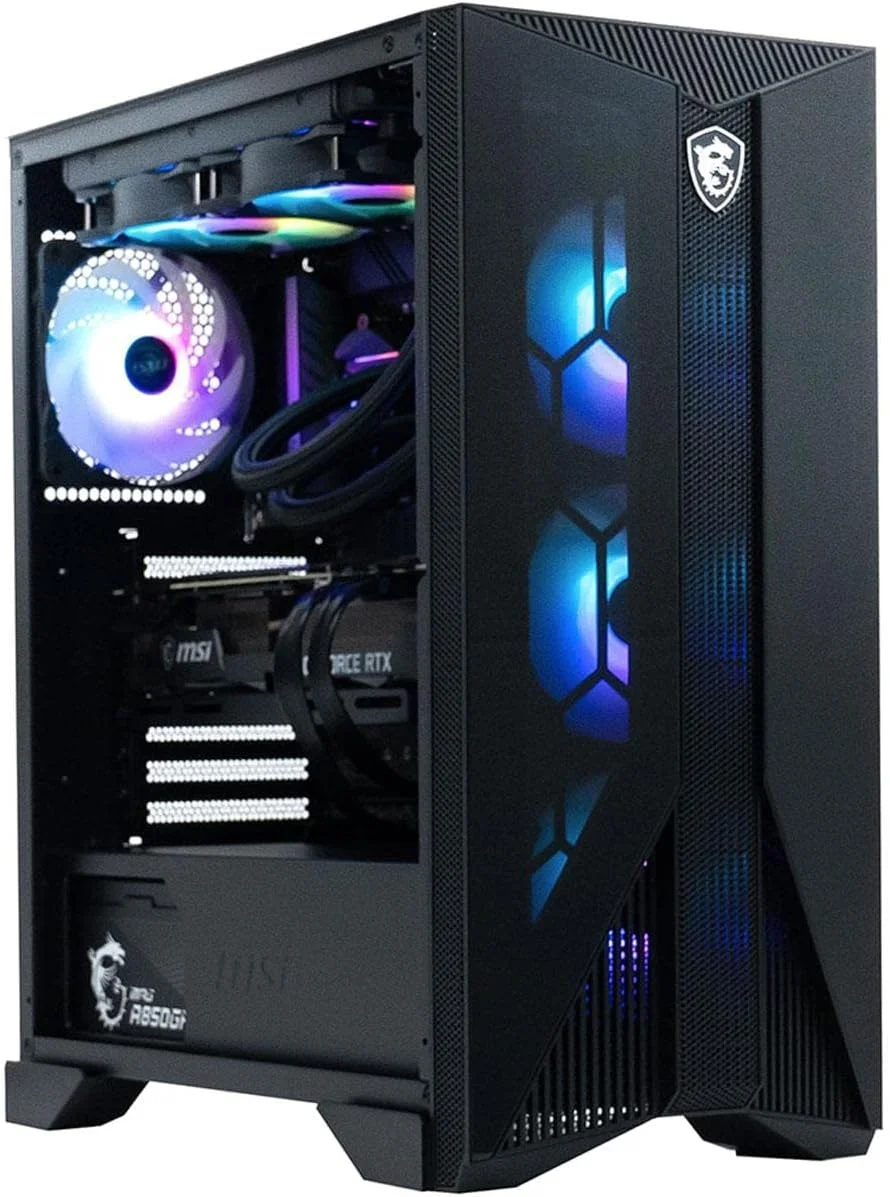 کامپیوتر گیمینگ دسکتاپ MSI Aegis RS (تاور)، پردازنده Intel Core i9-12900KF، کارت گرافیک GeForce RTX 3090، حافظه 32 گیگابایتی (دو کاناله)، 2 ترابایت SSD + 2 ترابایت HDD، WiFi 6E، خنک کننده مایع، USB Type-C، آماده واقعیت مجازی، ویندوز 11 هوم (12TJ-282US)