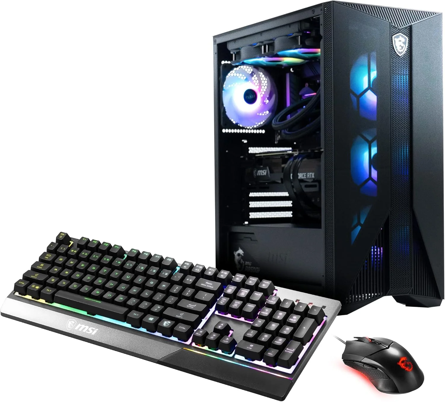 کامپیوتر گیمینگ MSI Aegis RS: پردازنده Intel Core i7-14700KF، کارت گرافیک Geforce RTX 4080 Super، حافظه رم 32GB DDR5، حافظه SSD 1TB m.2 NVMe، خنک کننده مایع، WiFi، کیبورد و ماوس، مناسب برای DIY، ویندوز 11 هوم: 14NUG7-672US