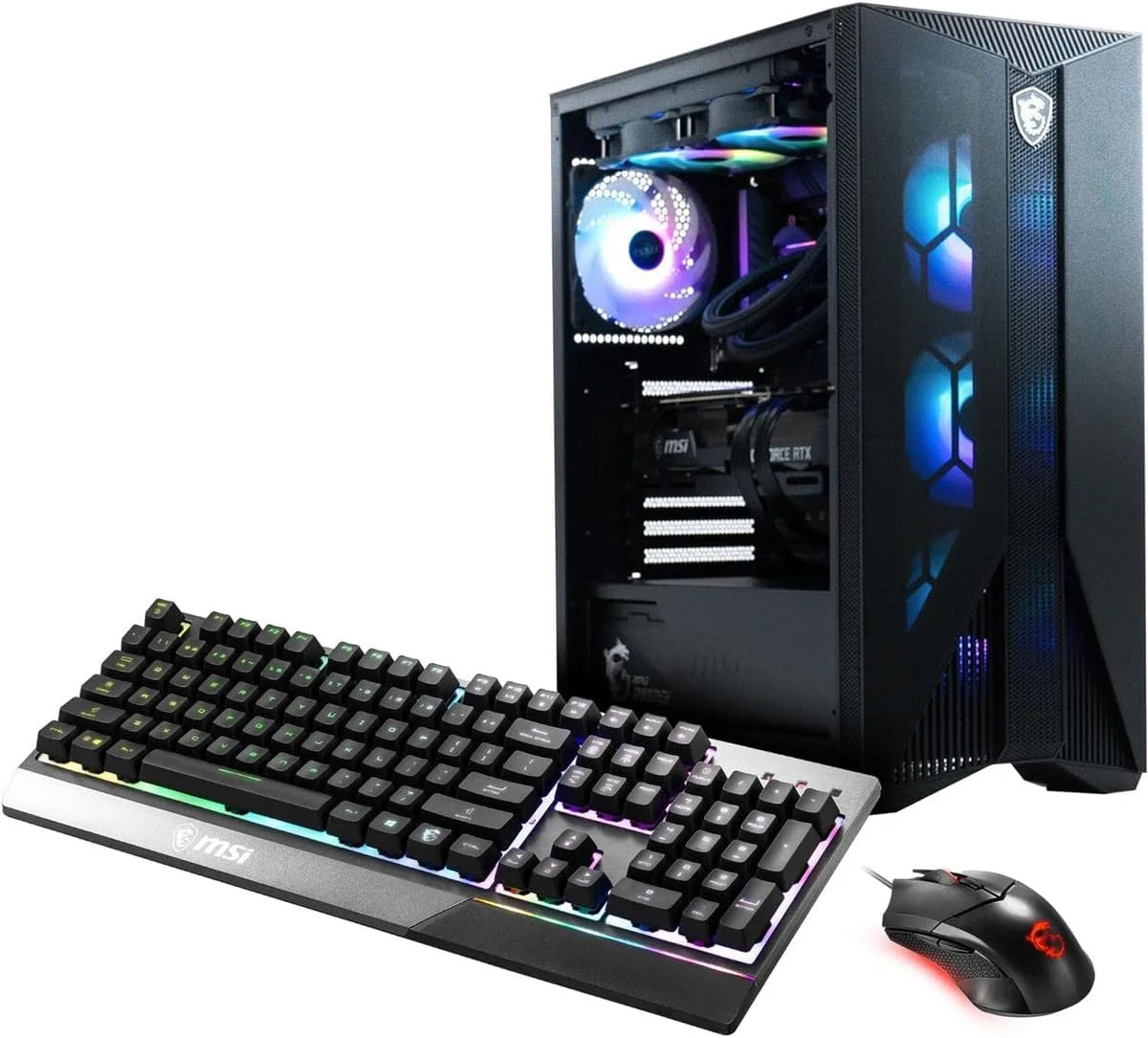 کامپیوتر گیمینگ MSI Aegis RS: پردازنده Intel Core i7-13700KF، کارت گرافیک RTX 4070 Ti، حافظه رم 32GB DDR5، حافظه SSD 2TB M.2 NVMe، خنک کننده مایع، منبع تغذیه 80+ Gold، WiFi 6E، کیبورد و ماوس، قابلیت ارتقا، Windows 11 Pro: 13NUF-439US