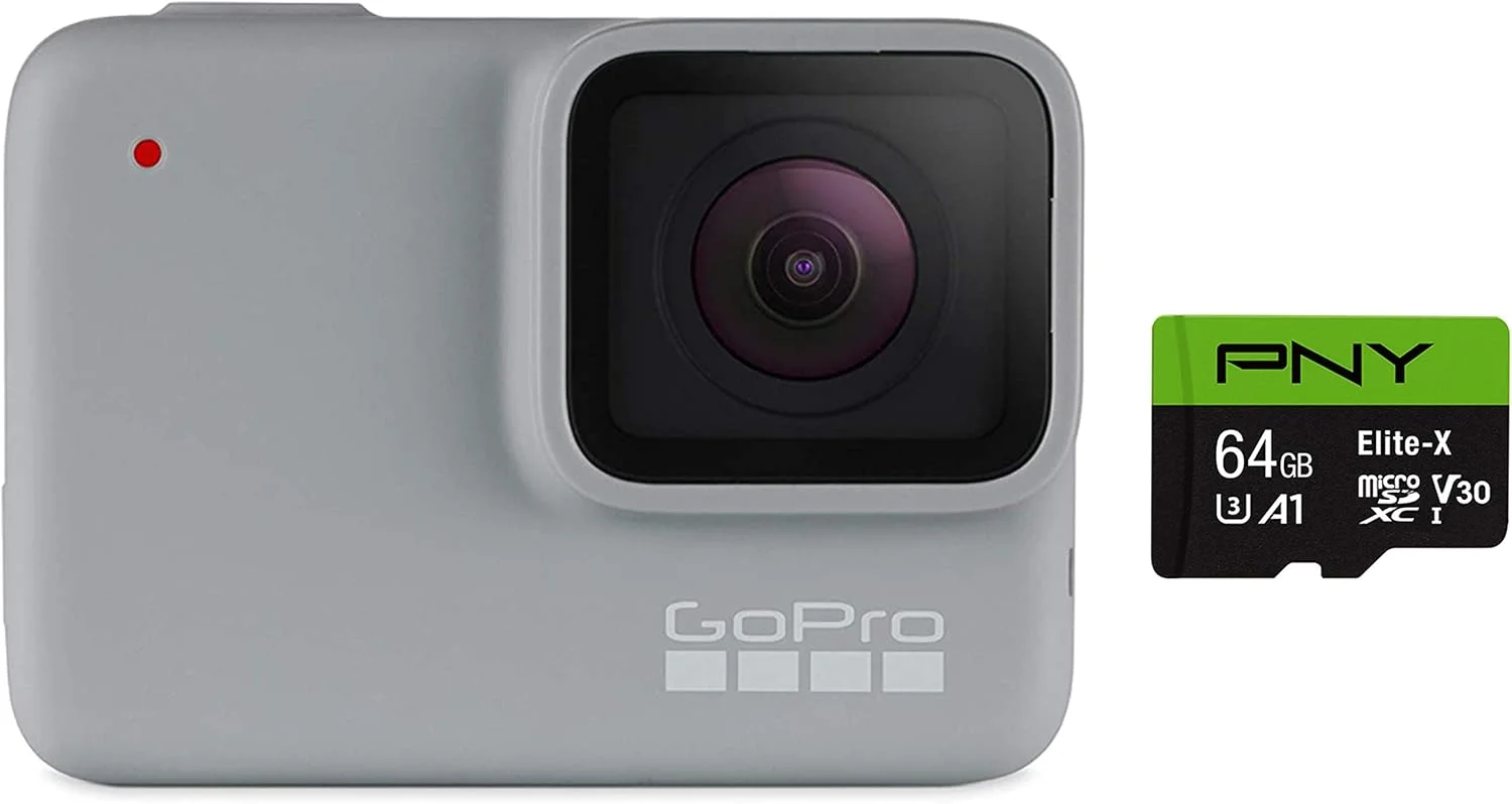GoPro HERO7 White + کارت حافظه SD با ظرفیت 64 گیگابایت - بسته بندی تجارت الکترونیک - دوربین اکشن دیجیتال ضد آب با صفحه لمسی، فیلم 4K HD، عکس های 10 مگاپیکسلی، پخش زنده و تثبیت کننده
