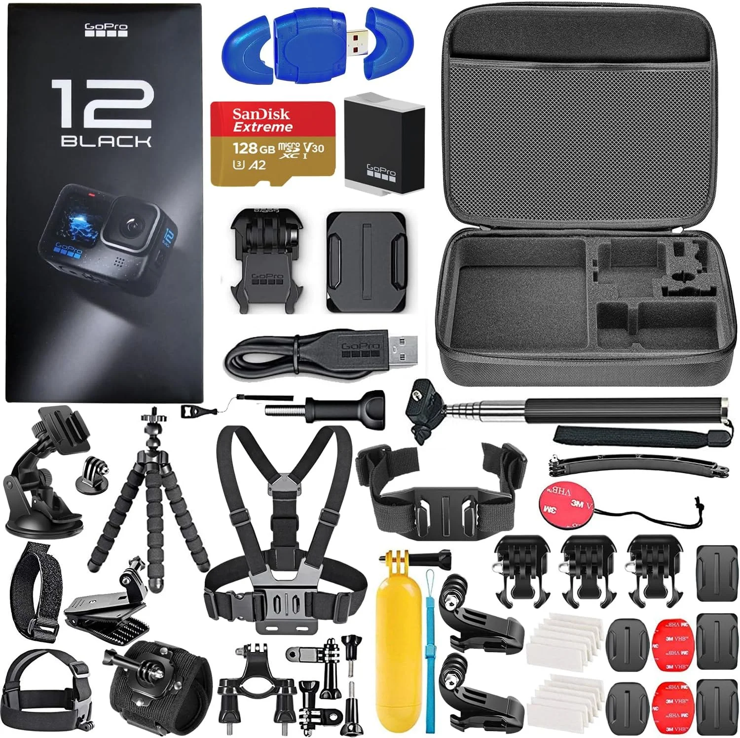 بسته دوربین اکشن GoPro HERO12 Black 5.3K به همراه کارت 128 گیگابایتی و 50 لوازم جانبی