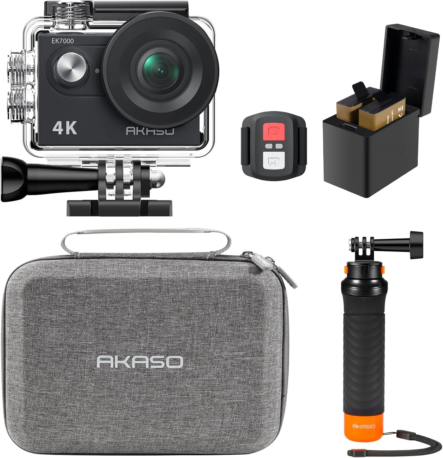دوربین اکشن وای فای AKASO EK7000 4K30FPS 20MP به همراه دسته شناور - دوربین فوق العاده HD زیر آب تا عمق 40 متر ضد آب با کنترل از راه دور EIS زوم 4X در حالت عکس پشتیبانی از میکروفون خارجی