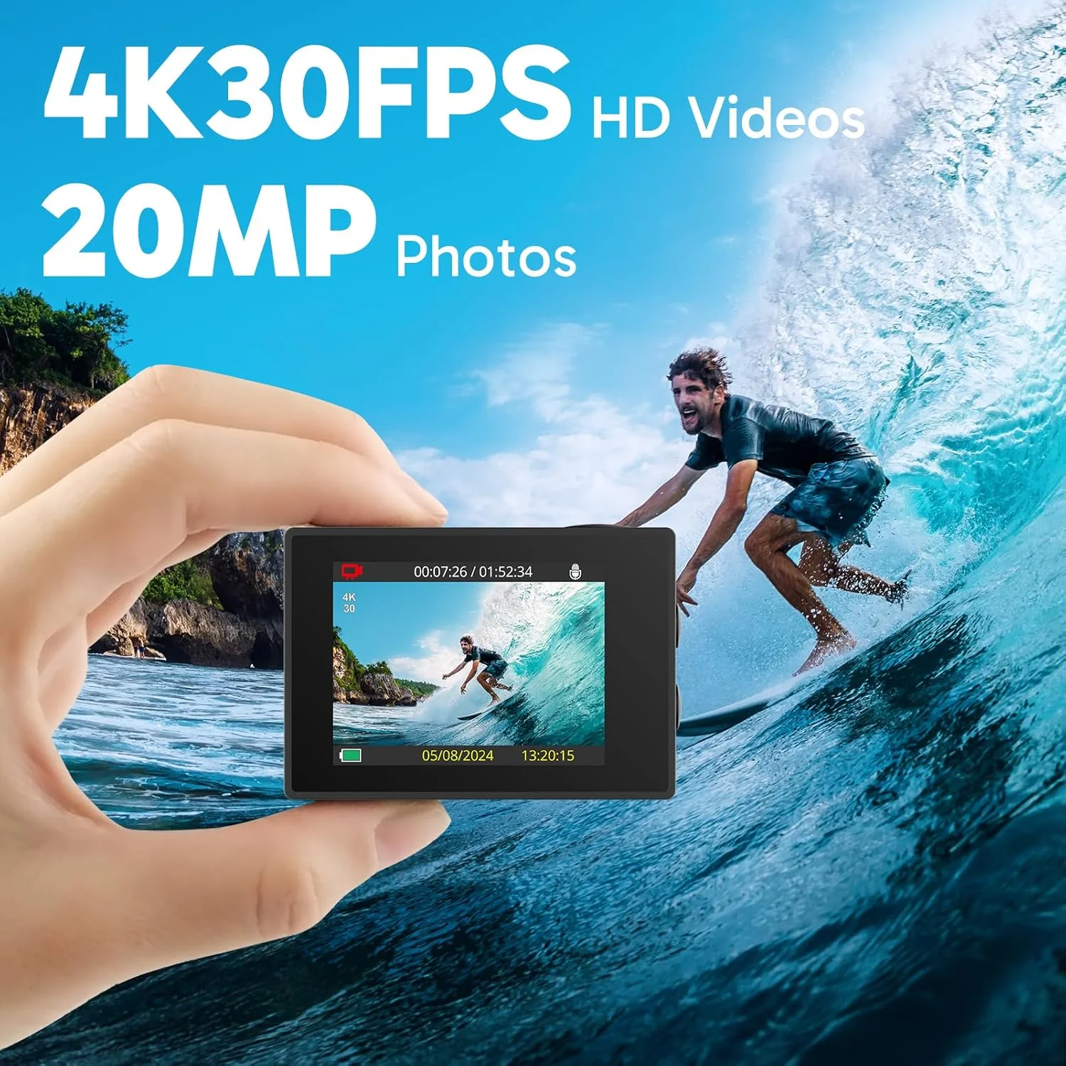 دوربین ورزشی 4K اکشن AKASO EK7000 Ultra HD WiFi ضد آب دوربین فیلمبرداری زیر آب با زاویه دید گسترده 170 درجه و کیت لوازم جانبی، مشکی دوربین ورزشی 4K اکشن AKASO EK7000 Ultra HD WiFi ضد آب دوربین فیلمبرداری زیر آب با زاویه دید گسترده 170 درجه و کیت لوازم جانبی، مشکی