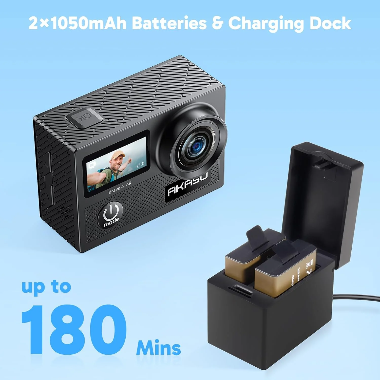 دوربین اکشن AKASO Brave 4 4K30fps 20MP WiFi با EIS Ultra Hd ضد آب تا عمق 40 متری با کنترل از راه دور، زوم 5X، دوربین فیلمبرداری زیر آب با 2 باتری و کیت لوازم جانبی دوربین اکشن AKASO Brave 4 4K30fps 20MP WiFi با EIS Ultra Hd ضد آب تا عمق 40 متری با کنترل از راه دور، زوم 5X، دوربین فیلمبرداری زیر آب با 2 باتری و کیت لوازم جانبی