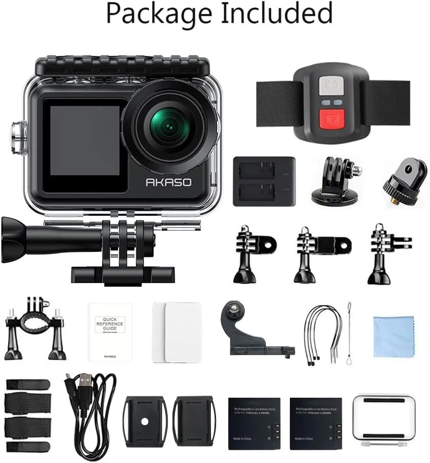 دوربین اکشن AKASO Brave 7 LE 4K30FPS 20MP به همراه کارت حافظه Micro SD 64 گیگابایتی، دوربین ضد آب 40 متری، دوربین WiFi ضد آب با صفحه لمسی EIS 2.0، زوم، کنترل از راه دور، Vlog با 2 عدد باتری 1350mAh دوربین اکشن AKASO Brave 7 LE 4K30FPS 20MP به همراه کارت حافظه Micro SD 64 گیگابایتی، دوربین ضد آب 40 متری، دوربین WiFi ضد آب با صفحه لمسی EIS 2.0، زوم، کنترل از راه دور، Vlog با 2 عدد باتری 1350mAh