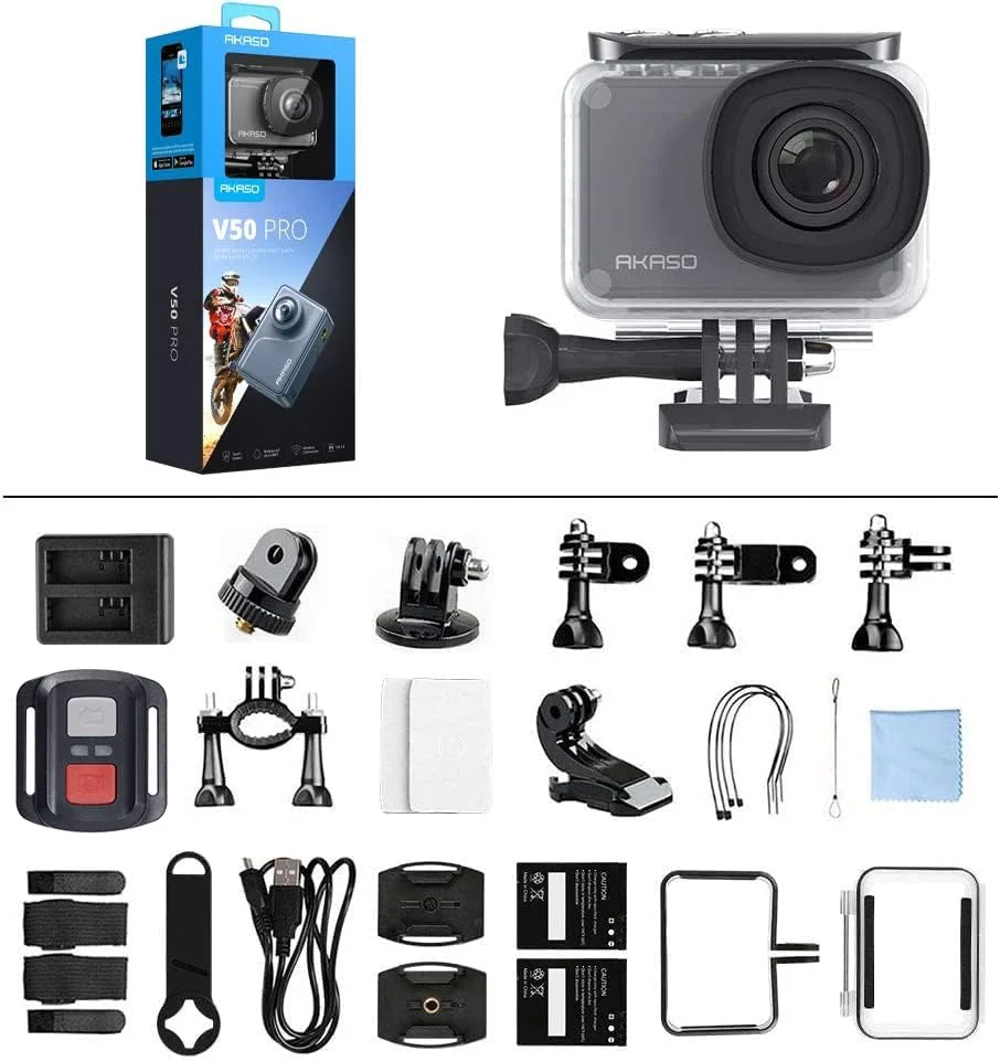 دوربین اکشن AKASO 4K 30FPS، دوربین 20 مگاپیکسلی وای فای با صفحه لمسی ICE، دوربین زیر آب 40 متری با کنترل صوتی، ریموت کنترل، کیت لوازم جانبی، دوربین ورزشی (V50 Pro) دوربین اکشن AKASO 4K 30FPS، دوربین 20 مگاپیکسلی وای فای با صفحه لمسی ICE، دوربین زیر آب 40 متری با کنترل صوتی، ریموت کنترل، کیت لوازم جانبی، دوربین ورزشی (V50 Pro)