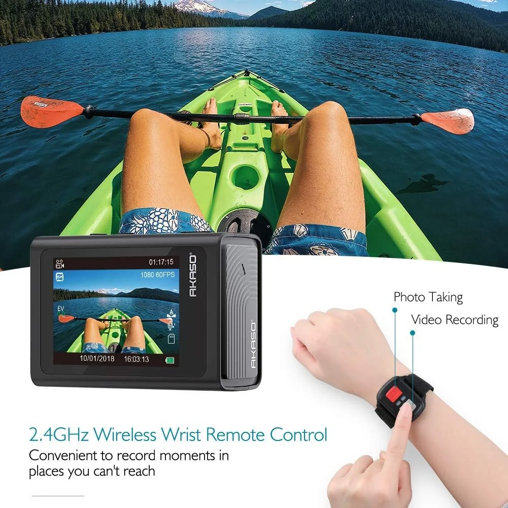 دوربین اکشن AKASO Brave 6 4K 20MP WiFi با کنترل صوتی EIS وب کم 100 فوت ضد آب دوربین از راه دور زوم 6X دوربین فیلمبرداری زیر آب