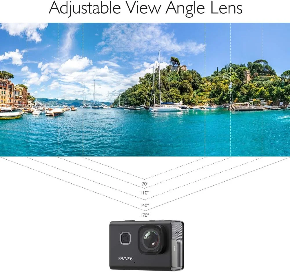 دوربین اکشن AKASO Brave 6 4K 20MP WiFi با کنترل صوتی EIS وب کم 100 فوت ضد آب دوربین از راه دور زوم 6X دوربین فیلمبرداری زیر آب