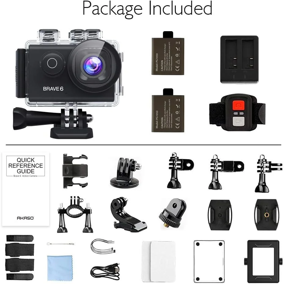 دوربین اکشن AKASO Brave 6 4K 20MP WiFi با کنترل صوتی EIS وب کم 100 فوت ضد آب دوربین از راه دور زوم 6X دوربین فیلمبرداری زیر آب