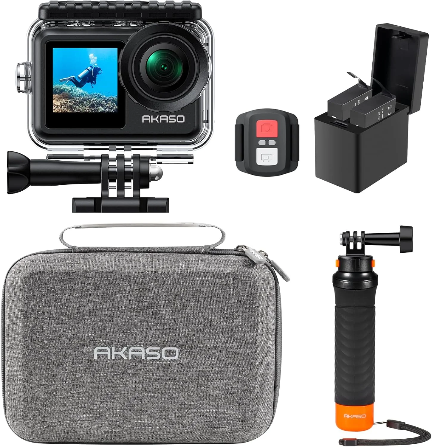دوربین اکشن AKASO Brave 7 LE 4K30FPS 20MP WiFi با صفحه لمسی EIS 2.0 زوم کنترل از راه دور ضد آب تا عمق 40 متر به همراه دسته شناور ضد آب و کیف حمل