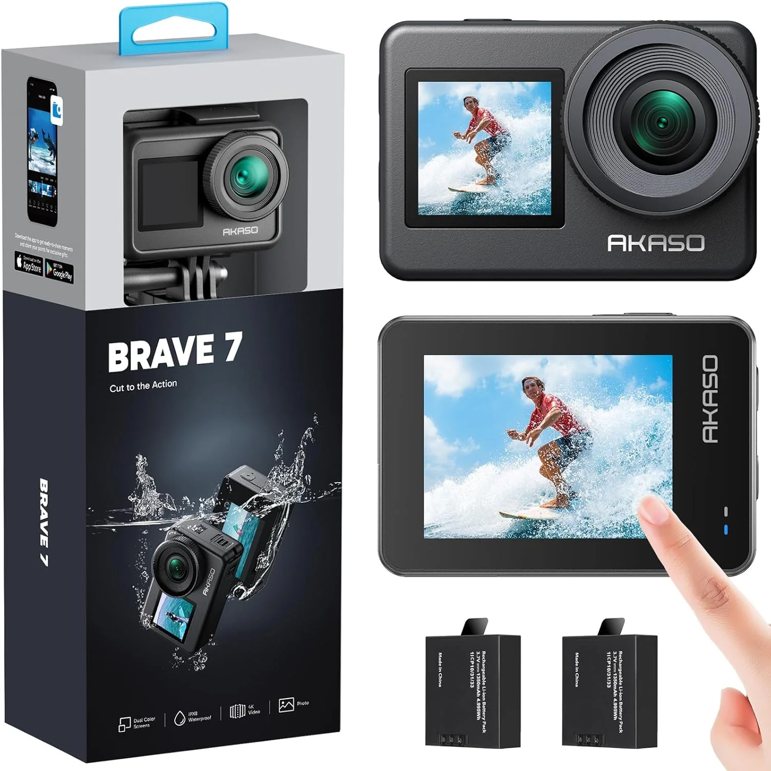 دوربین اکشن AKASO Brave 7، ضد آب IPX8 4K 20MP واقعی با صفحه لمسی شیشه ای WiFi، EIS 2.0، پشتیبانی از میکروفون خارجی، کنترل صوتی، دوربین ولاگ - خاکستری