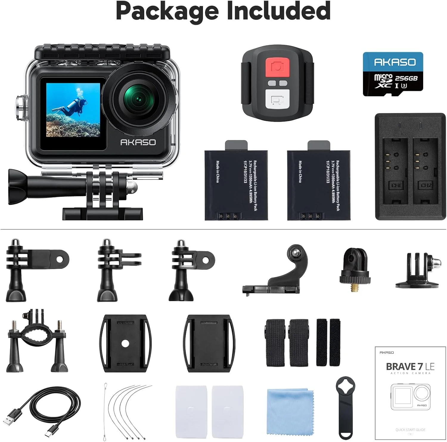 دوربین اکشن AKASO Brave 7 LE 4K30fps به همراه کارت حافظه 256 گیگابایتی MicroSDXC U3 و کیت لوازم جانبی، دوربین Ultra HD ضد آب تا عمق 40 متر، EIS 2.0، کنترل از راه دور WiFi، دوربین زوم زیر آب دوربین اکشن AKASO Brave 7 LE 4K30fps به همراه کارت حافظه 256 گیگابایتی MicroSDXC U3 و کیت لوازم جانبی، دوربین Ultra HD ضد آب تا عمق 40 متر، EIS 2.0، کنترل از راه دور WiFi، دوربین زوم زیر آب